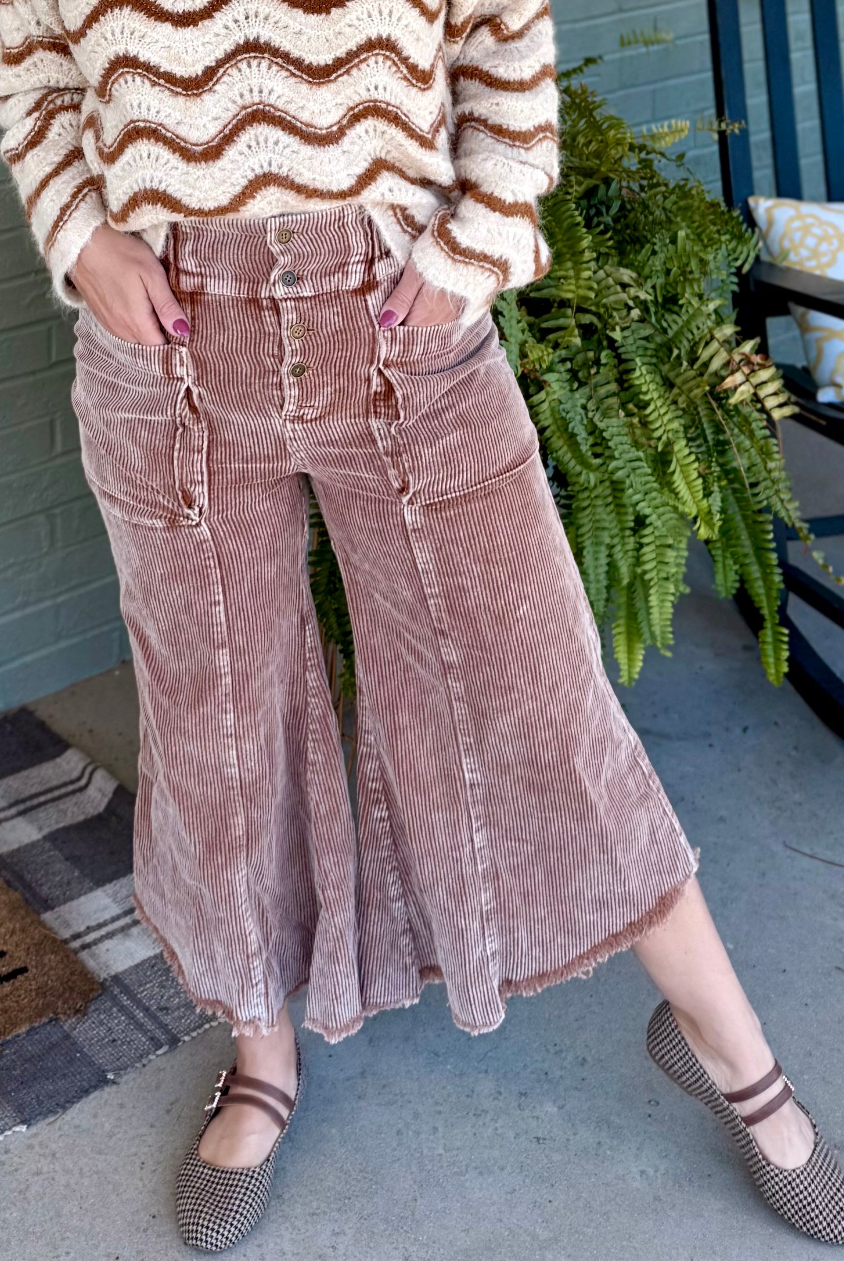 Autumn Glow Corduroy Cropped Pants - Warm Brown-240 Pants-Anniewear-The Lovely Closet, Women's Fashion Boutique in Alexandria, KY