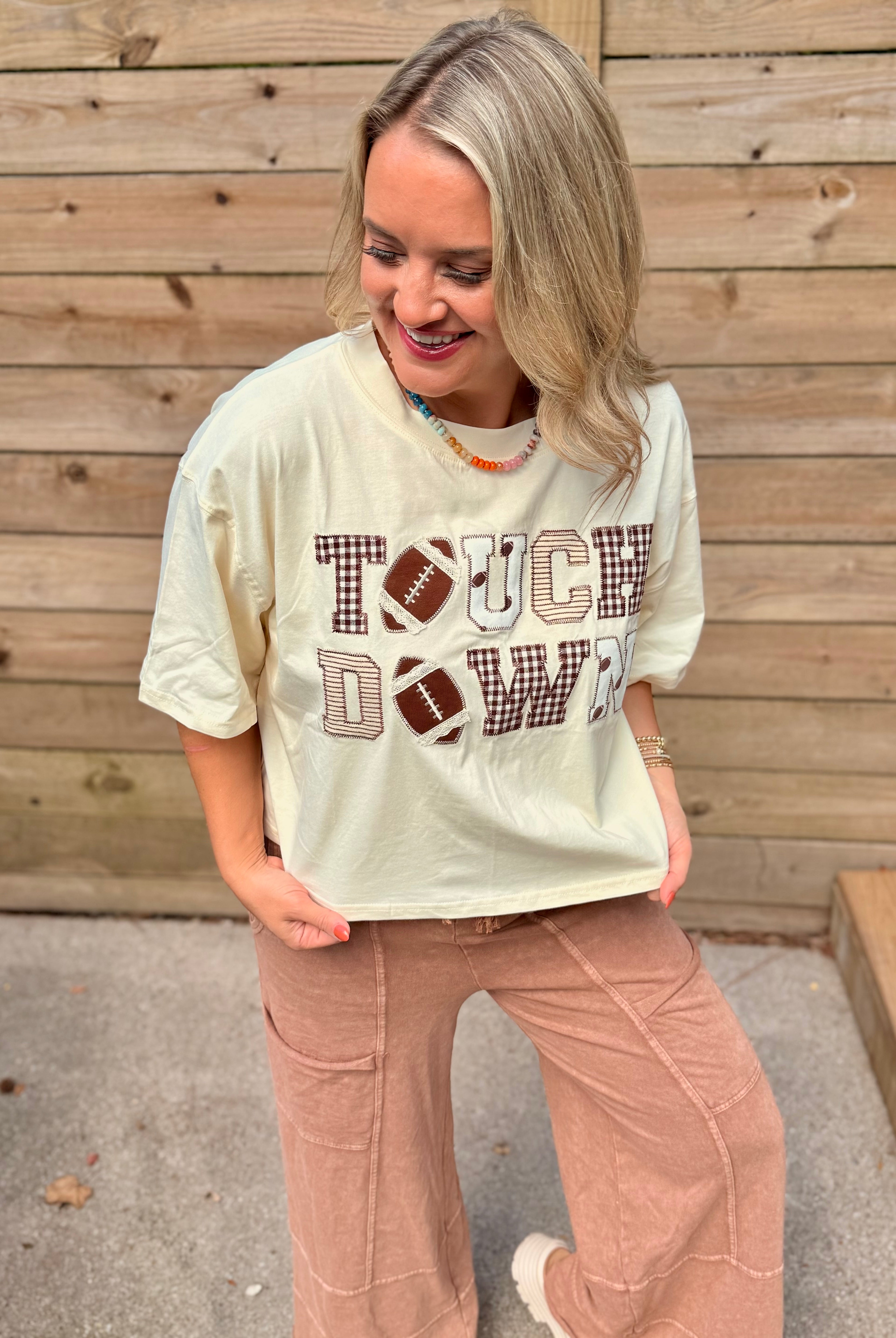 Touchdown Embroidered Top-100 Short Sleeve Tops-The Lovely Closet-The Lovely Closet, Women's Fashion Boutique in Alexandria, KY