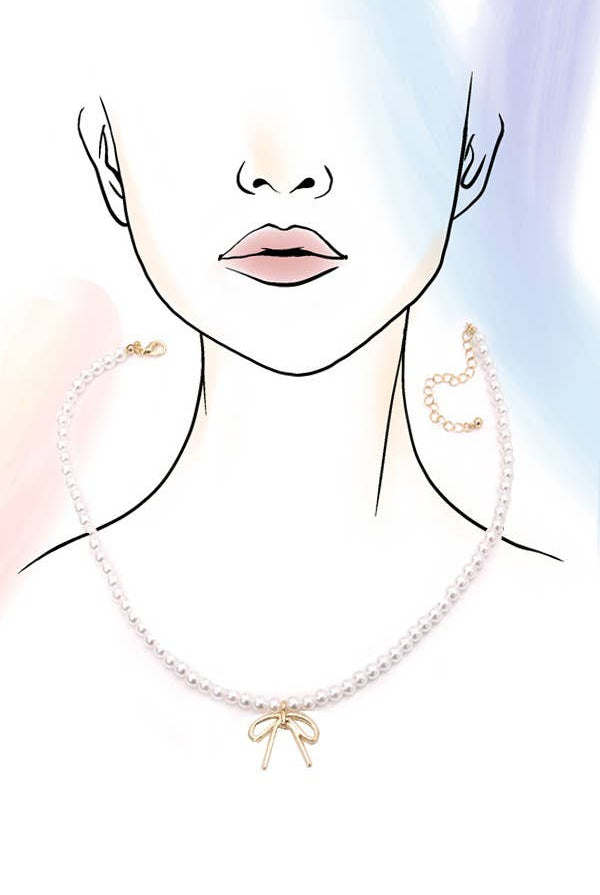 Pearl Bow Necklace with Bow Charm-280 Accessories-JOSSLYN by wall to wall-The Lovely Closet, Women's Fashion Boutique in Alexandria, KY