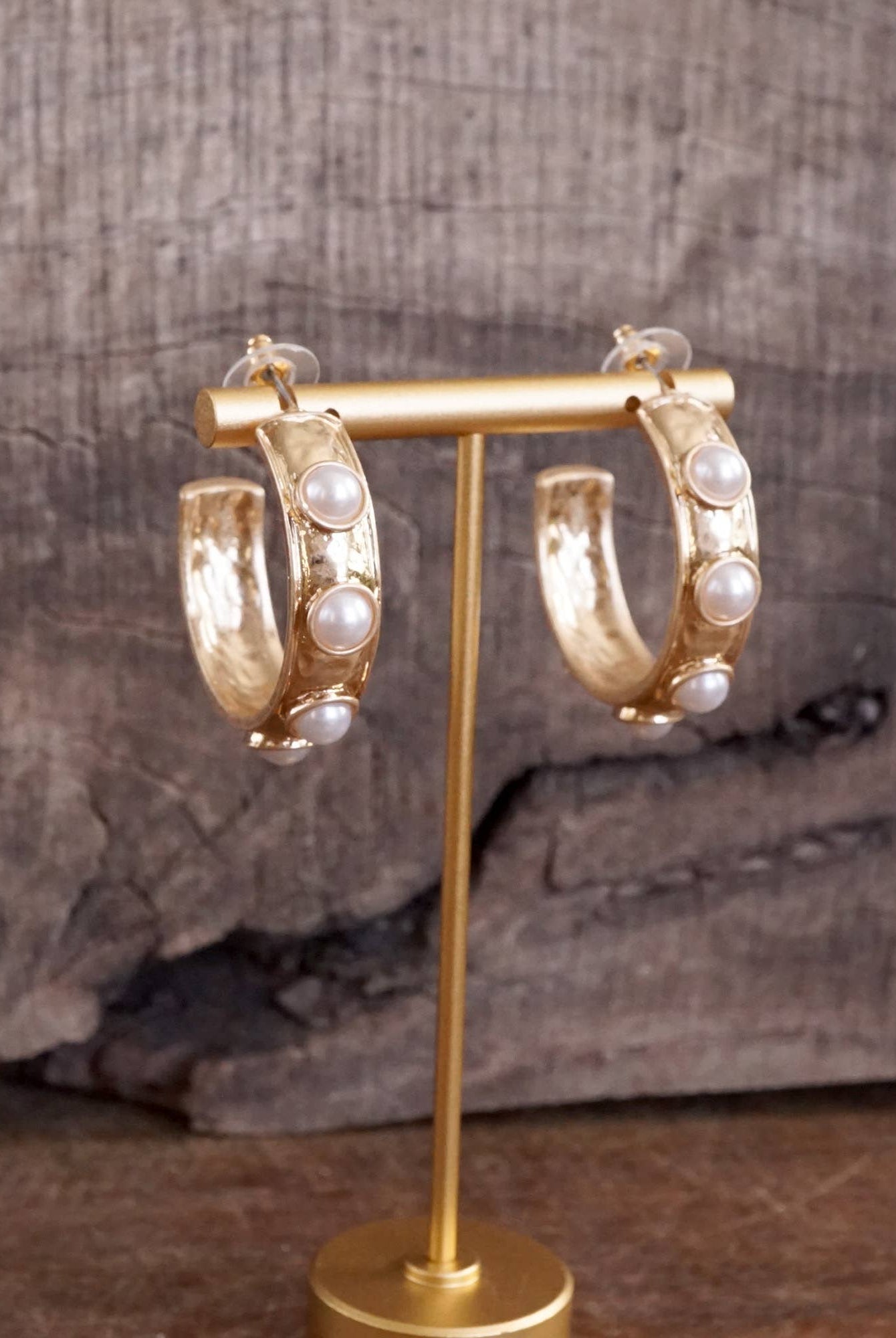 Jeweled Bubble Hoop Earrings – Pearl-250 Jewelry-PennyLine inc-The Lovely Closet, Women's Fashion Boutique in Alexandria, KY