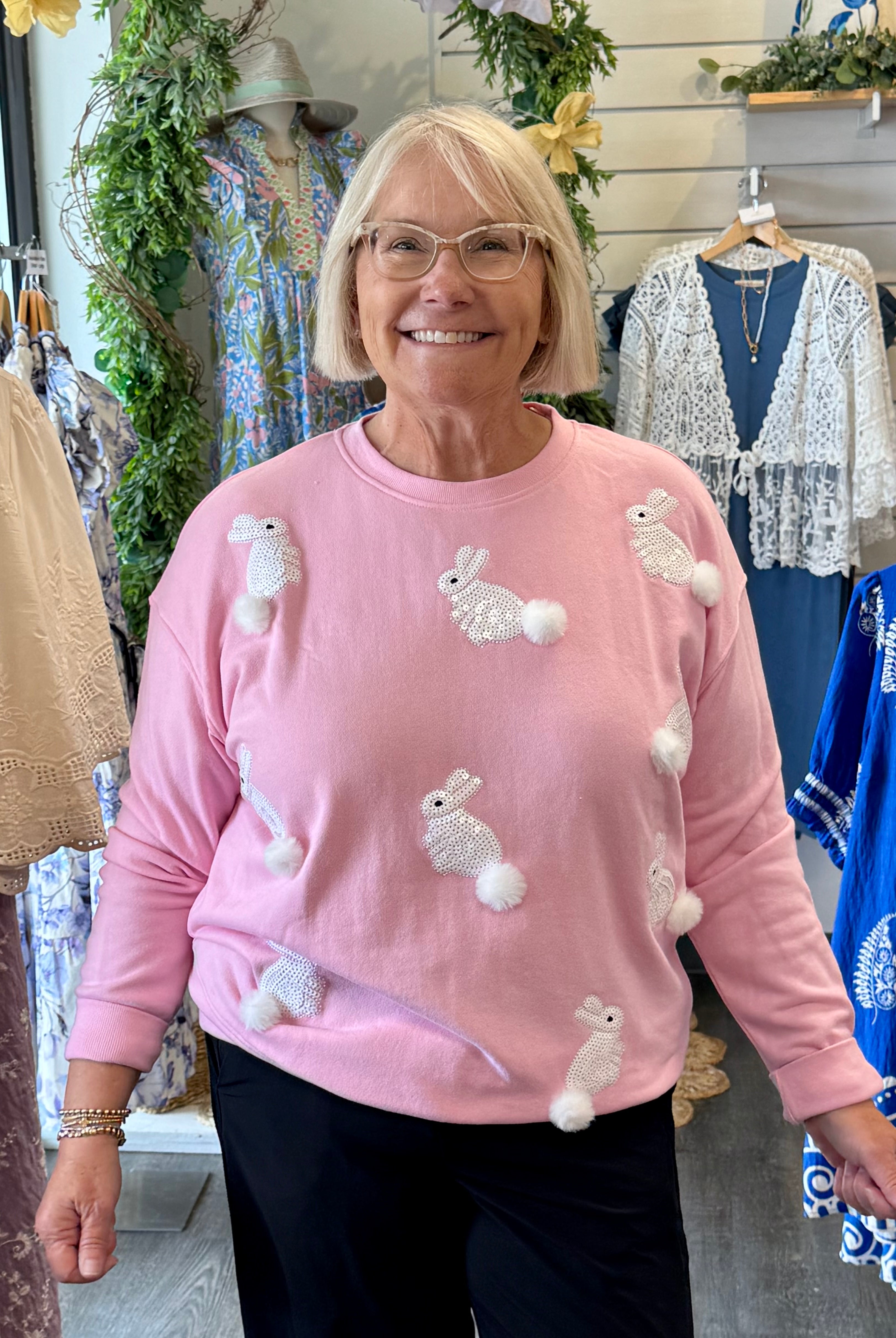 Hoppy Easter Sequin Bunny Pullover-999 History-Jane Marie-The Lovely Closet, Women's Fashion Boutique in Alexandria, KY