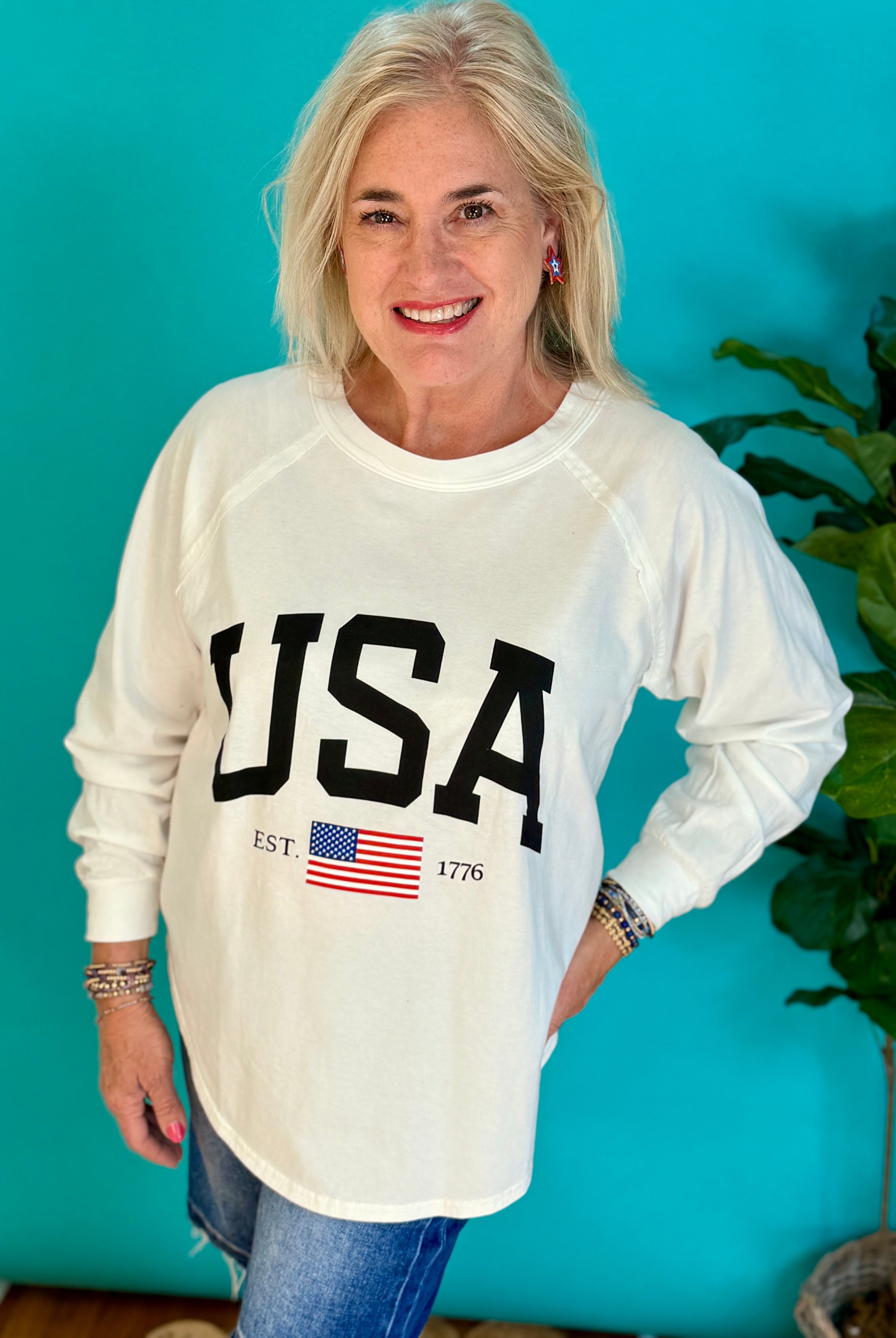 USA Long Sleeve Top-110 Long Sleeve Top-Blu Pepper-The Lovely Closet, Women's Fashion Boutique in Alexandria, KY