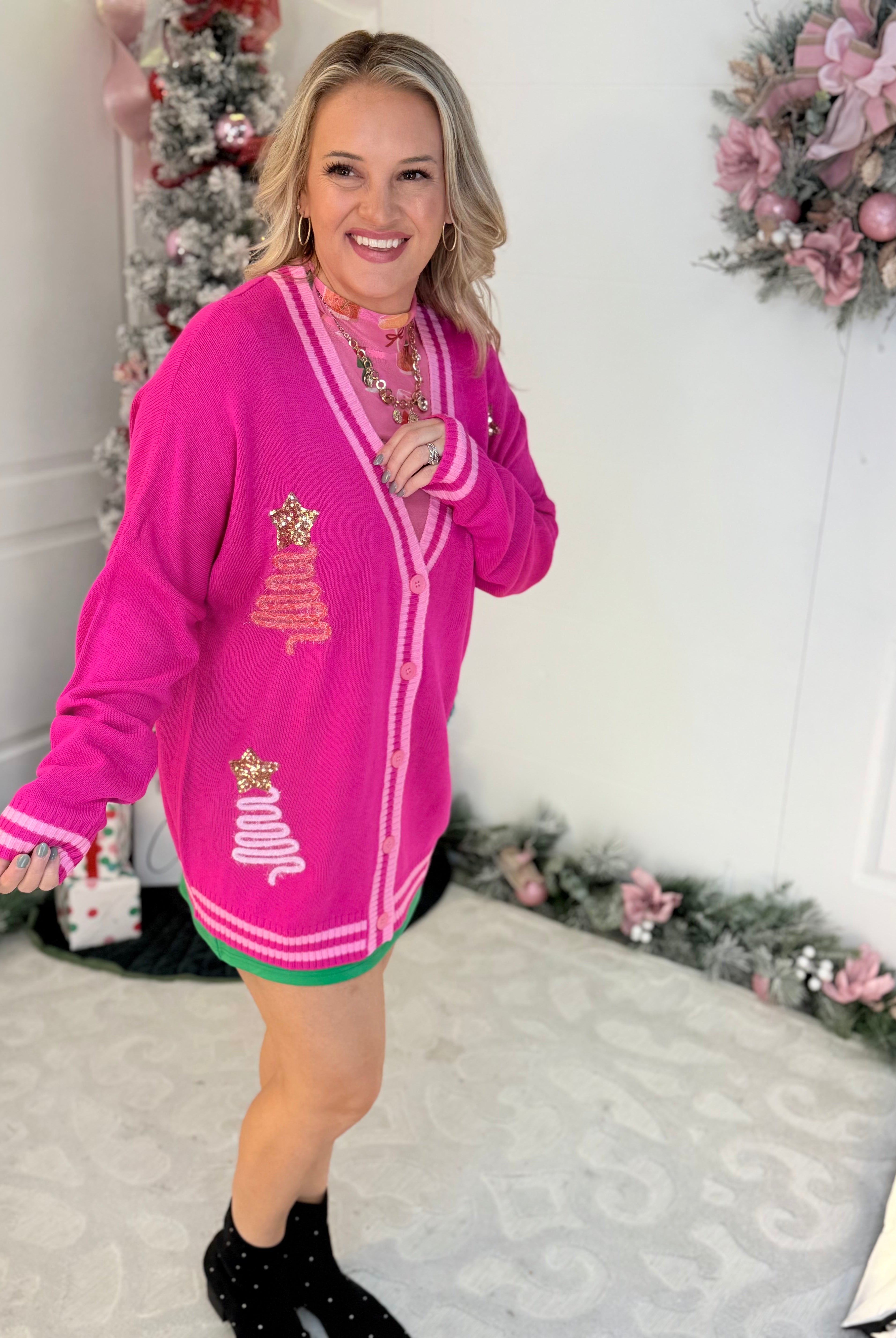 Jess Lea - Tinsel Trees Relaxed Cardigan-160 Cardigan/Kimonos-Jess Lea-The Lovely Closet, Women's Fashion Boutique in Alexandria, KY