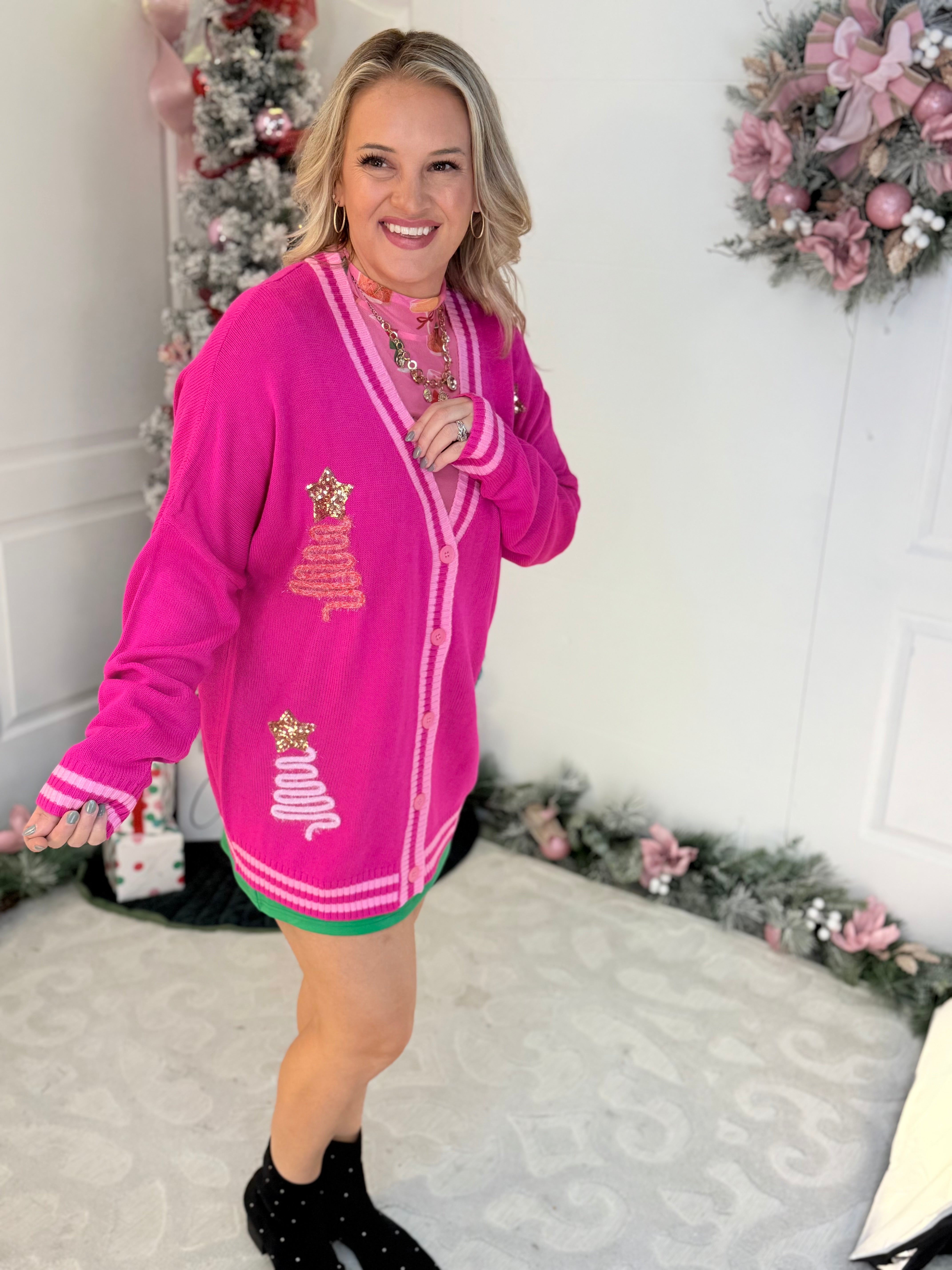 Jess Lea - Tinsel Trees Relaxed Cardigan-160 Cardigan/Kimonos-Jess Lea-The Lovely Closet, Women's Fashion Boutique in Alexandria, KY