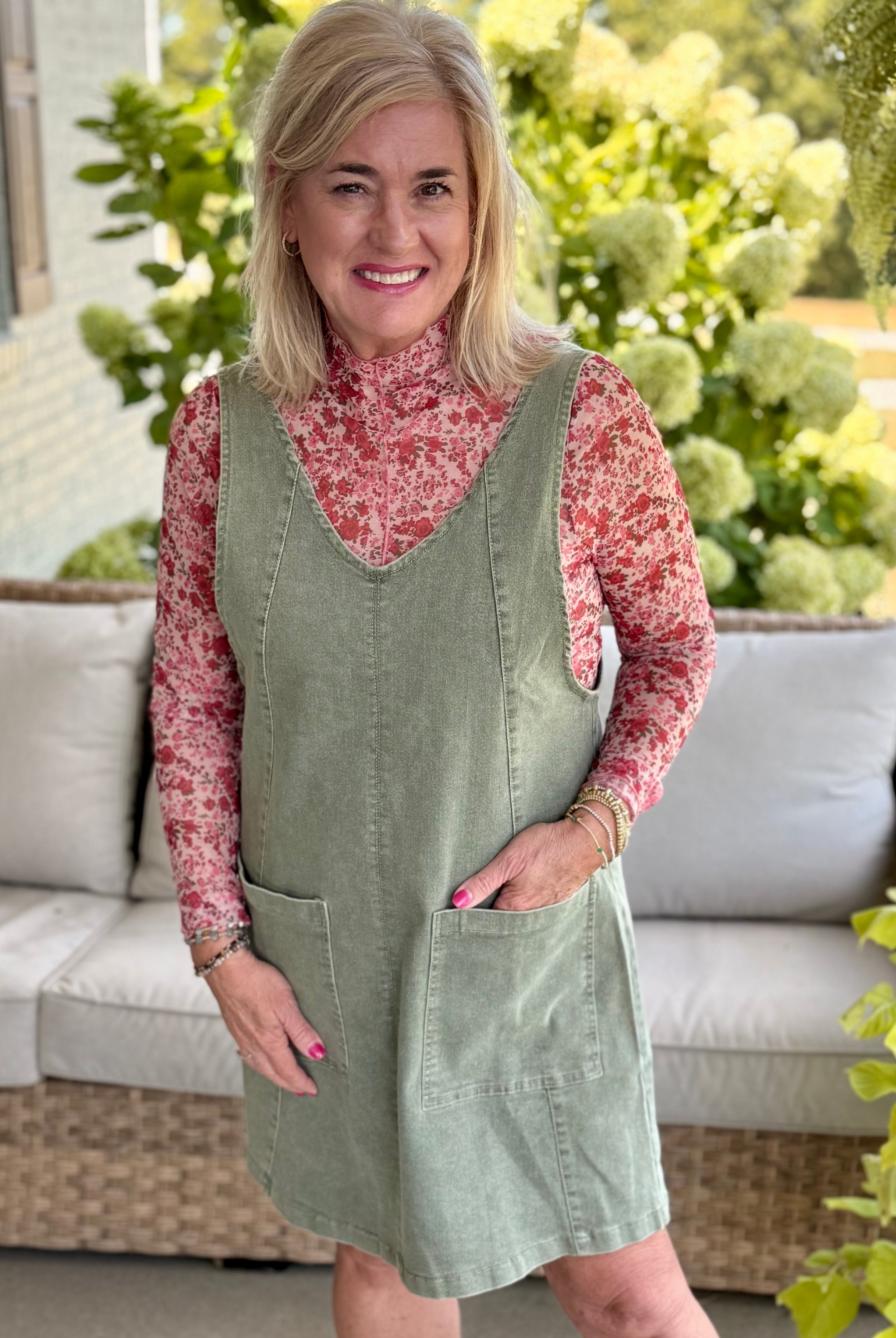 Maple Lane Overall Mini Dress - Olive-180 Dresses-Anniewear-The Lovely Closet, Women's Fashion Boutique in Alexandria, KY