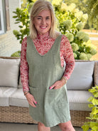 Maple Lane Overall Mini Dress - Olive-180 Dresses-Anniewear-The Lovely Closet, Women's Fashion Boutique in Alexandria, KY
