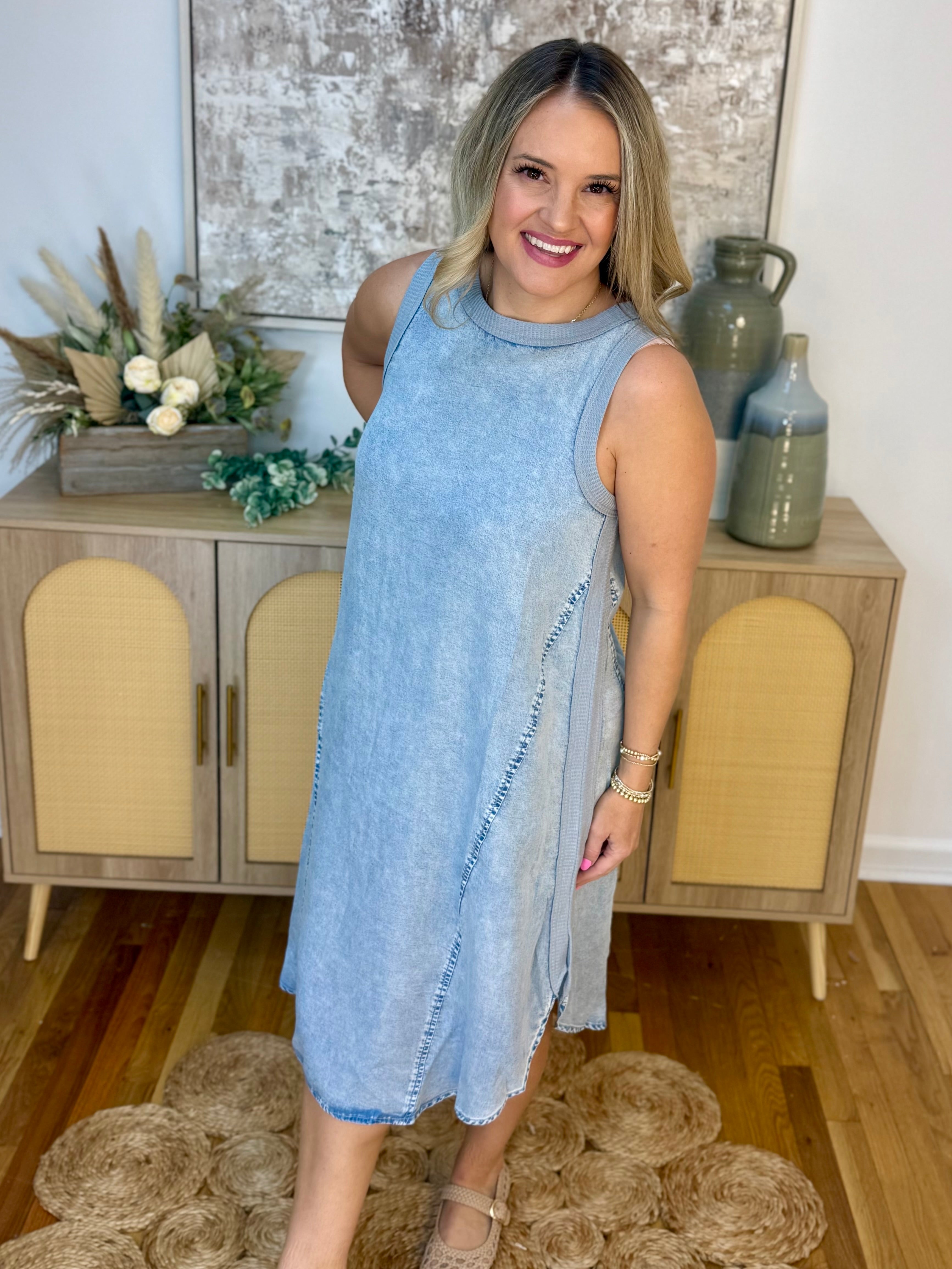 Get Out of Town Midi Dress - Chambray-180 Dresses-Doe and Rae-The Lovely Closet, Women's Fashion Boutique in Alexandria, KY