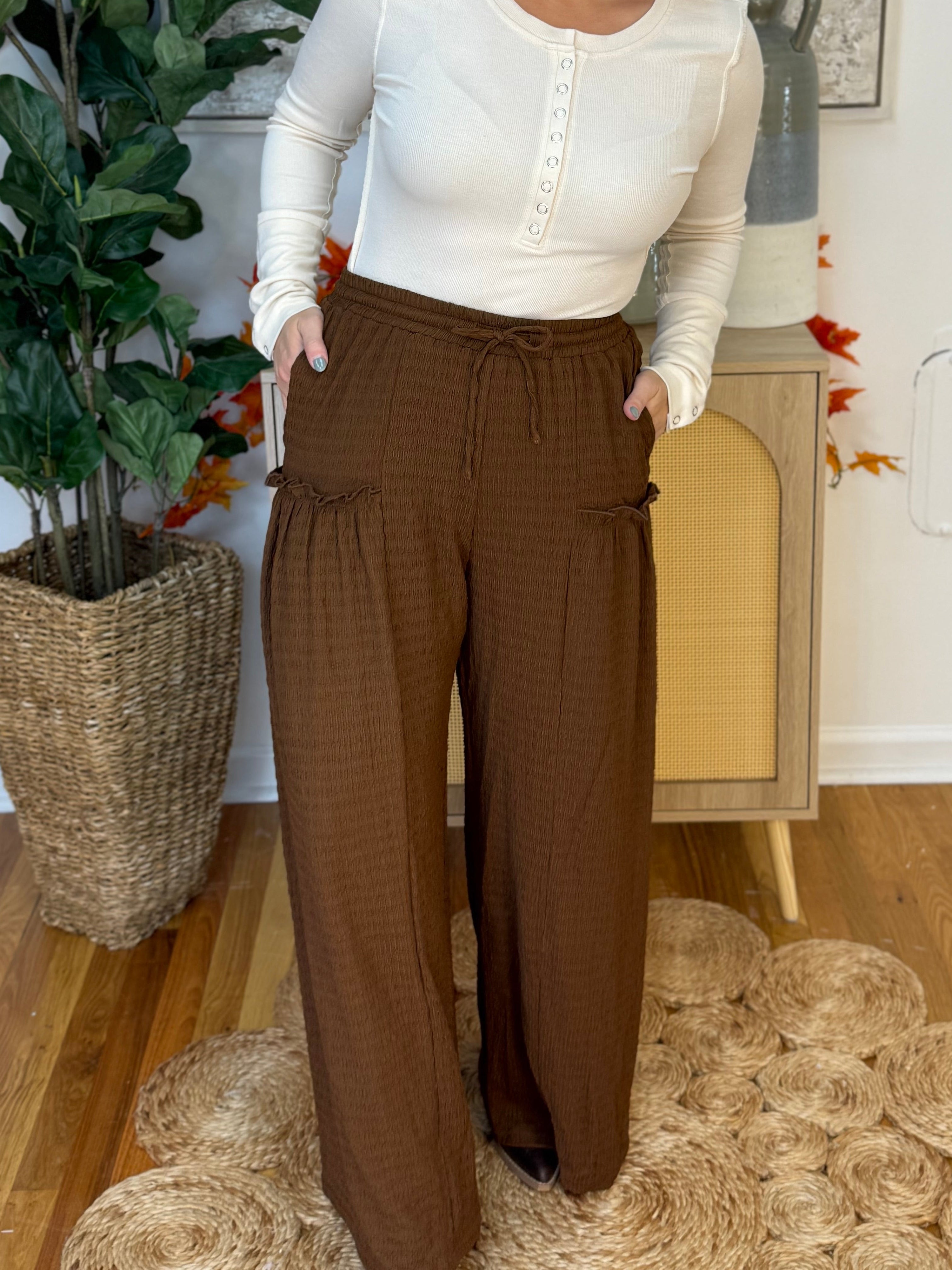 Crinkle Textured Flair Pants-240 Pants-Anniewear-The Lovely Closet, Women's Fashion Boutique in Alexandria, KY