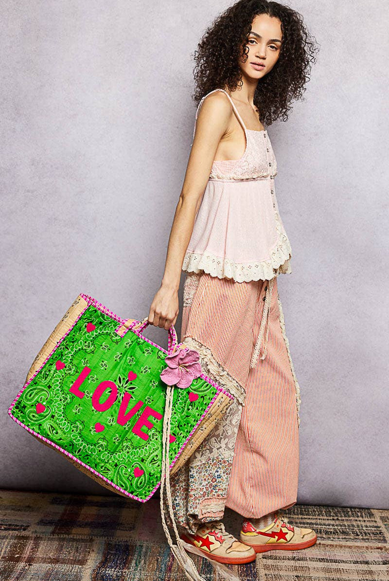 LOVE Bandana Quilted Tote Bag-280 Accessories-Pol Clothing-The Lovely Closet, Women's Fashion Boutique in Alexandria, KY