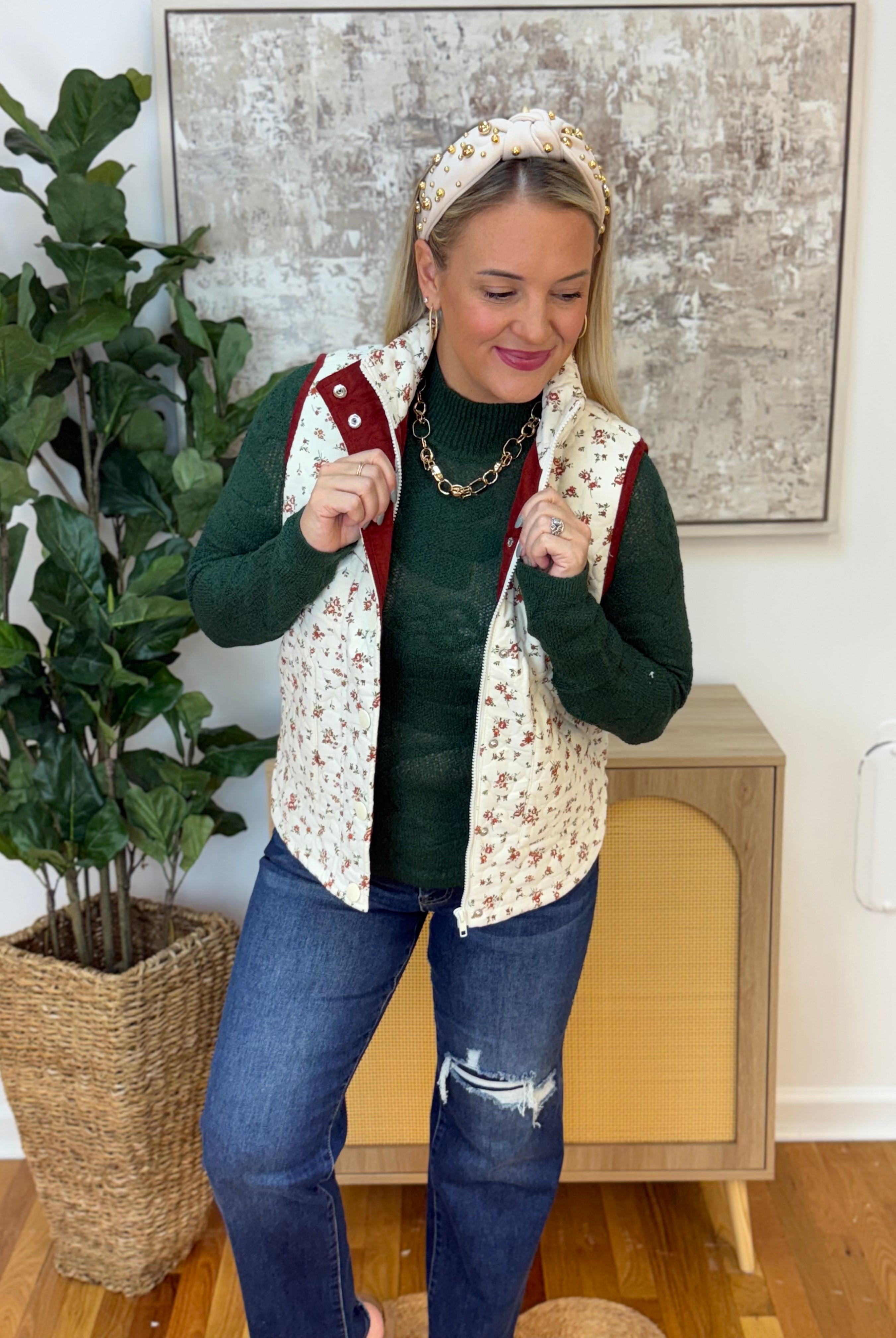 Harvest Moon Floral Jacquard Top - Hunter Green-110 Long Sleeve Top-Anniewear-The Lovely Closet, Women's Fashion Boutique in Alexandria, KY