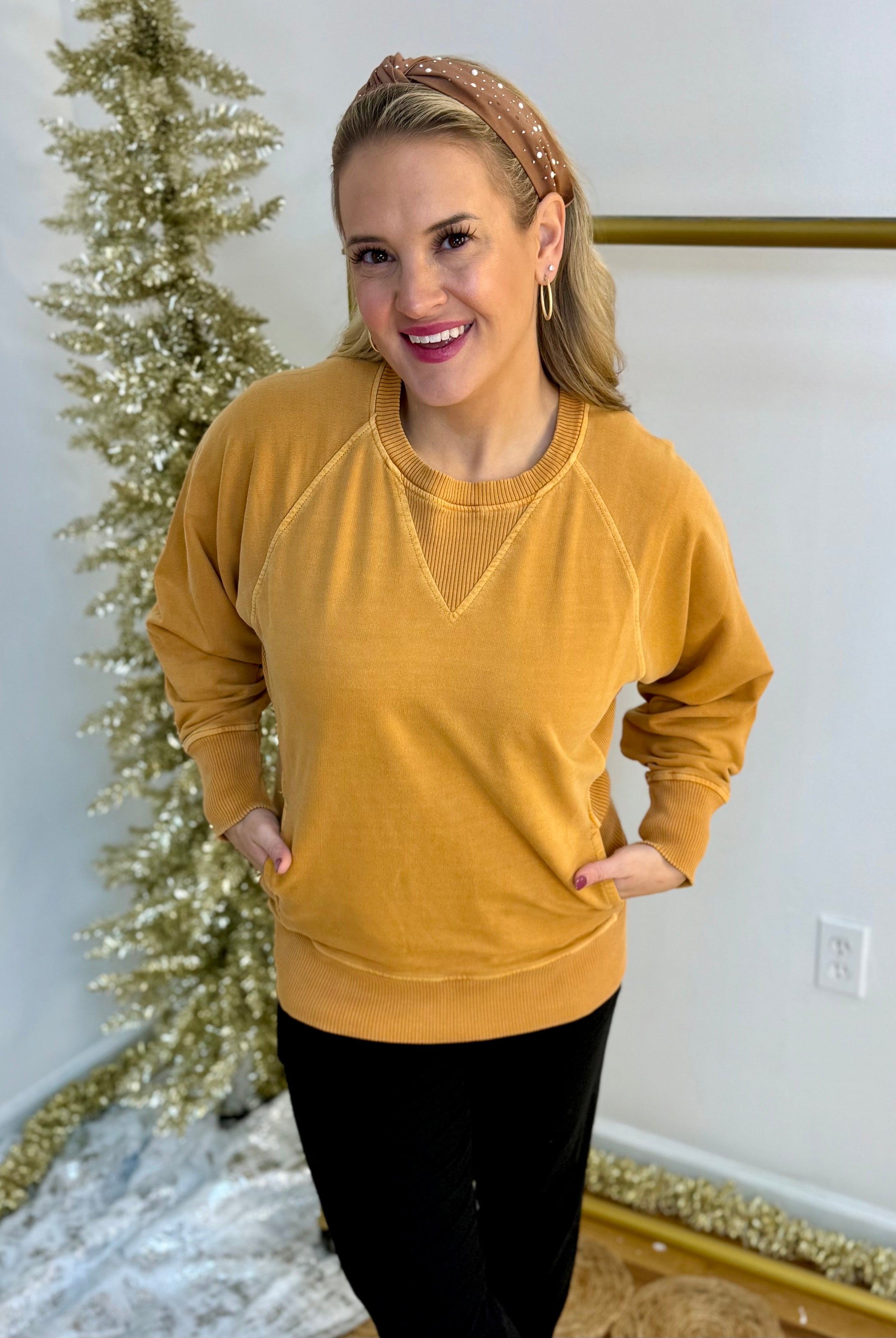 Keeping it Casual Pullover 2025 - Golden-150 Sweatshirts-zenana-The Lovely Closet, Women's Fashion Boutique in Alexandria, KY