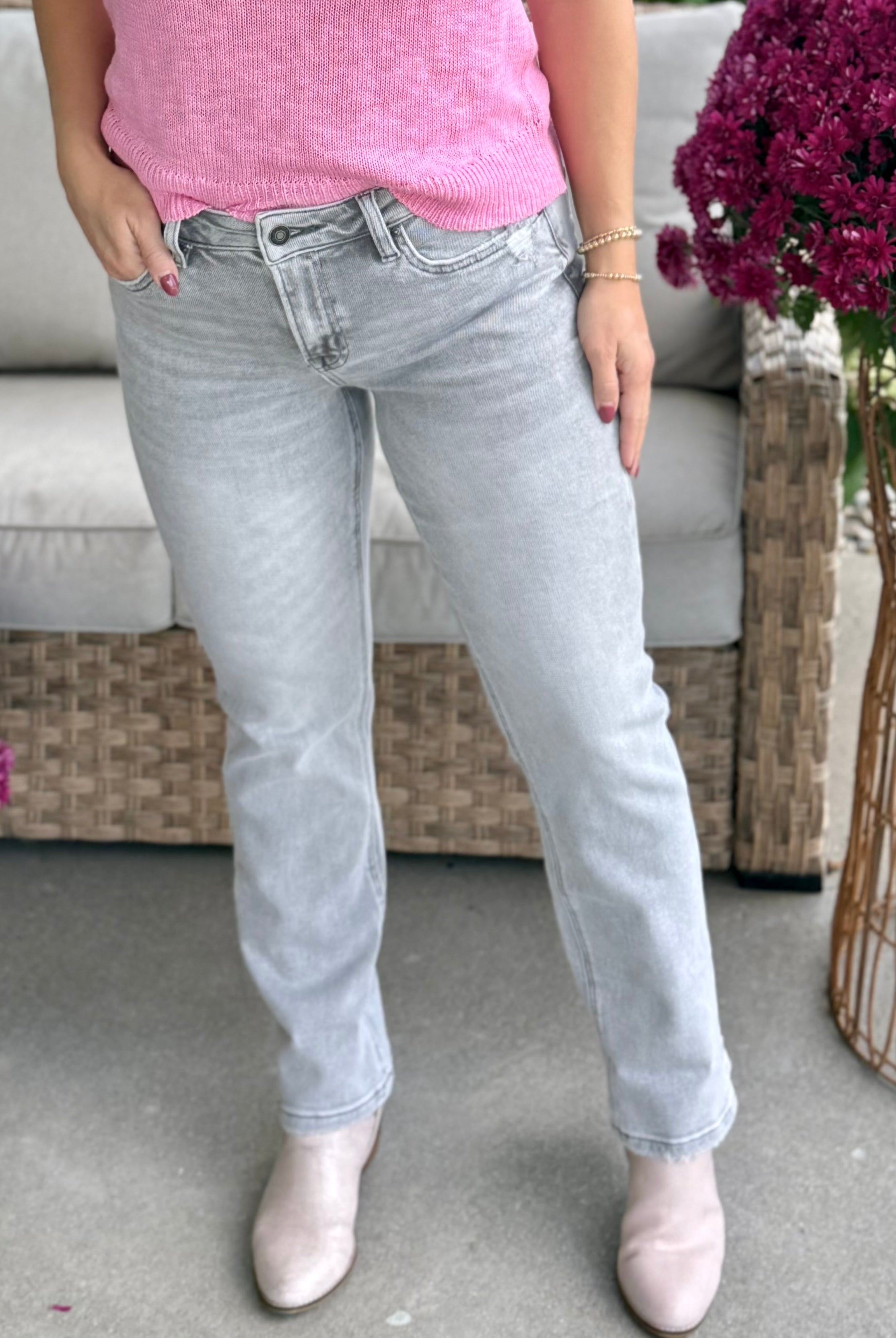 MICA MID RISE STRAIGHT LEG VINTAGE GREY WASH-210 Jeans-Donation Pink-The Lovely Closet, Women's Fashion Boutique in Alexandria, KY