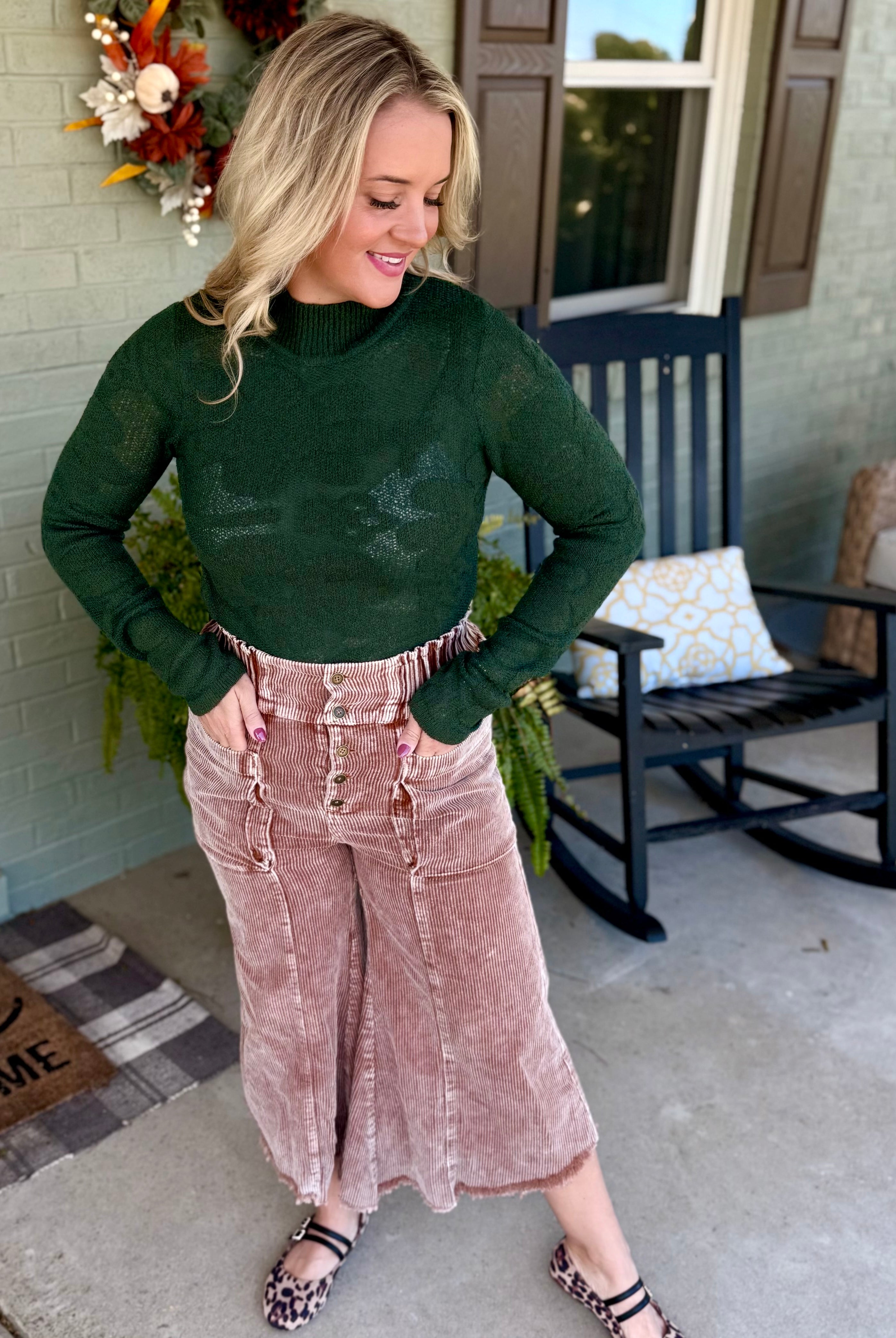 Harvest Moon Floral Jacquard Top - Hunter Green-110 Long Sleeve Top-Anniewear-The Lovely Closet, Women's Fashion Boutique in Alexandria, KY