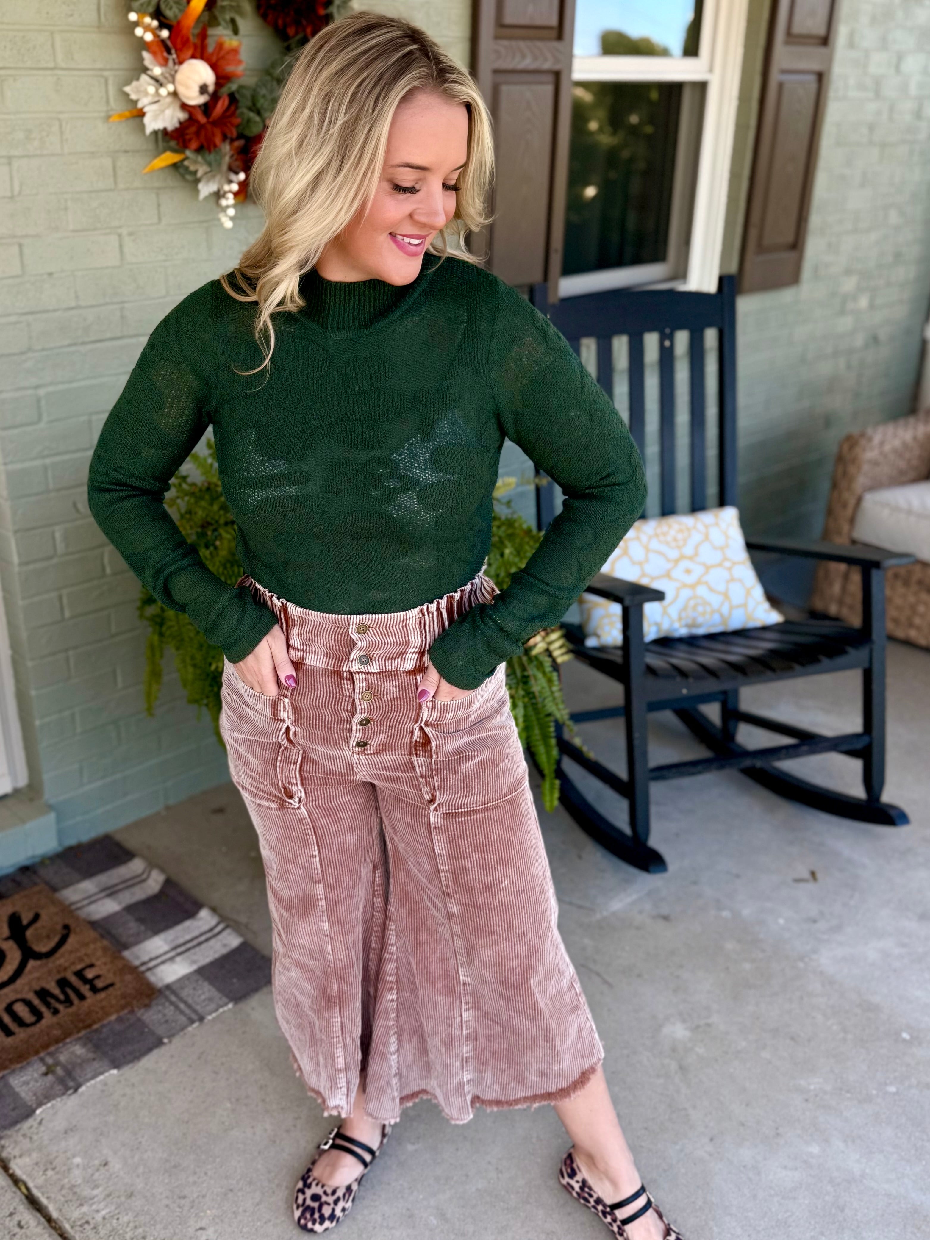 Harvest Moon Floral Jacquard Top - Hunter Green-110 Long Sleeve Top-Anniewear-The Lovely Closet, Women's Fashion Boutique in Alexandria, KY