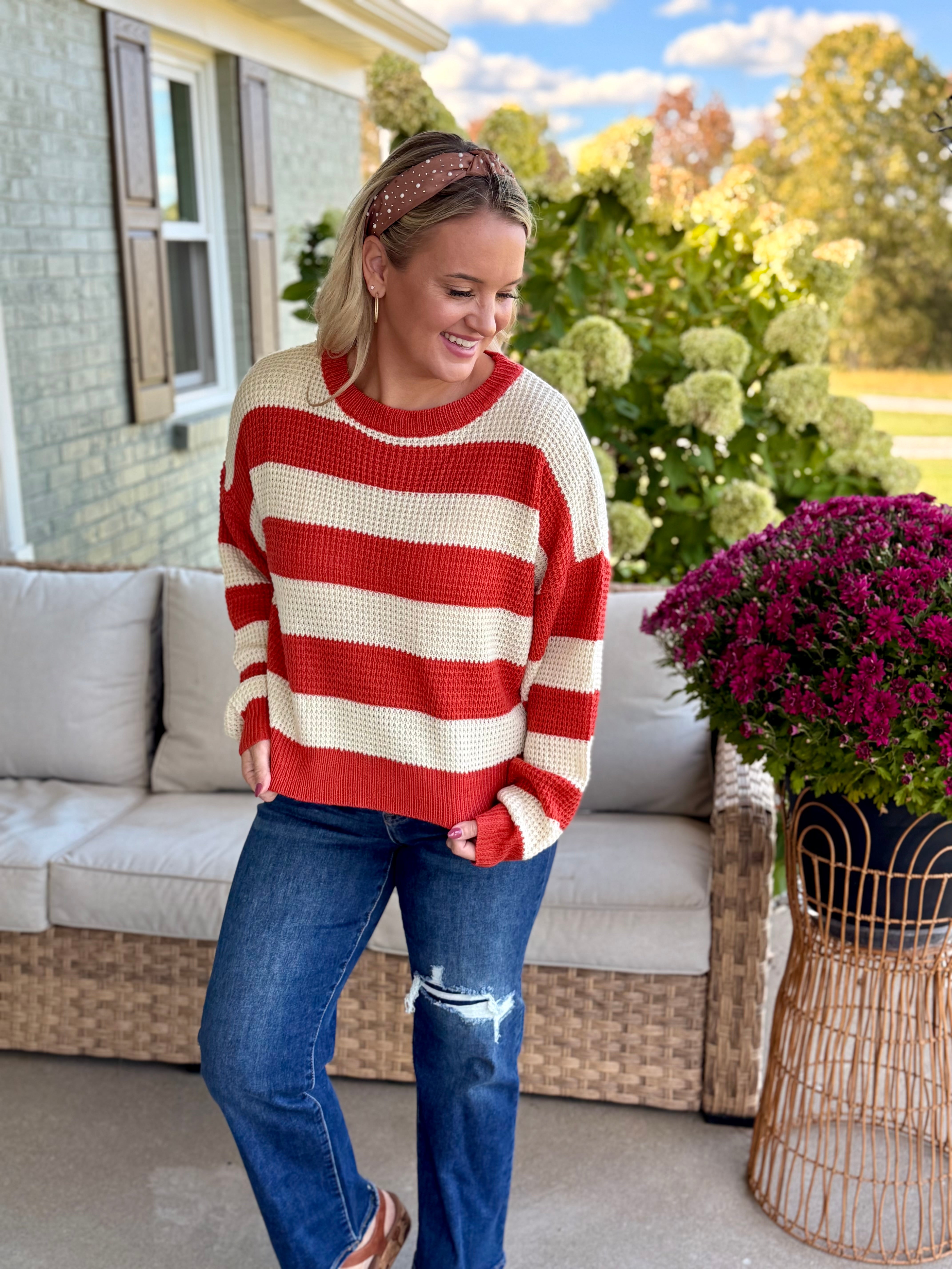 Autumn Breeze Sweater - Brick-140 Sweaters-La Miel-The Lovely Closet, Women's Fashion Boutique in Alexandria, KY