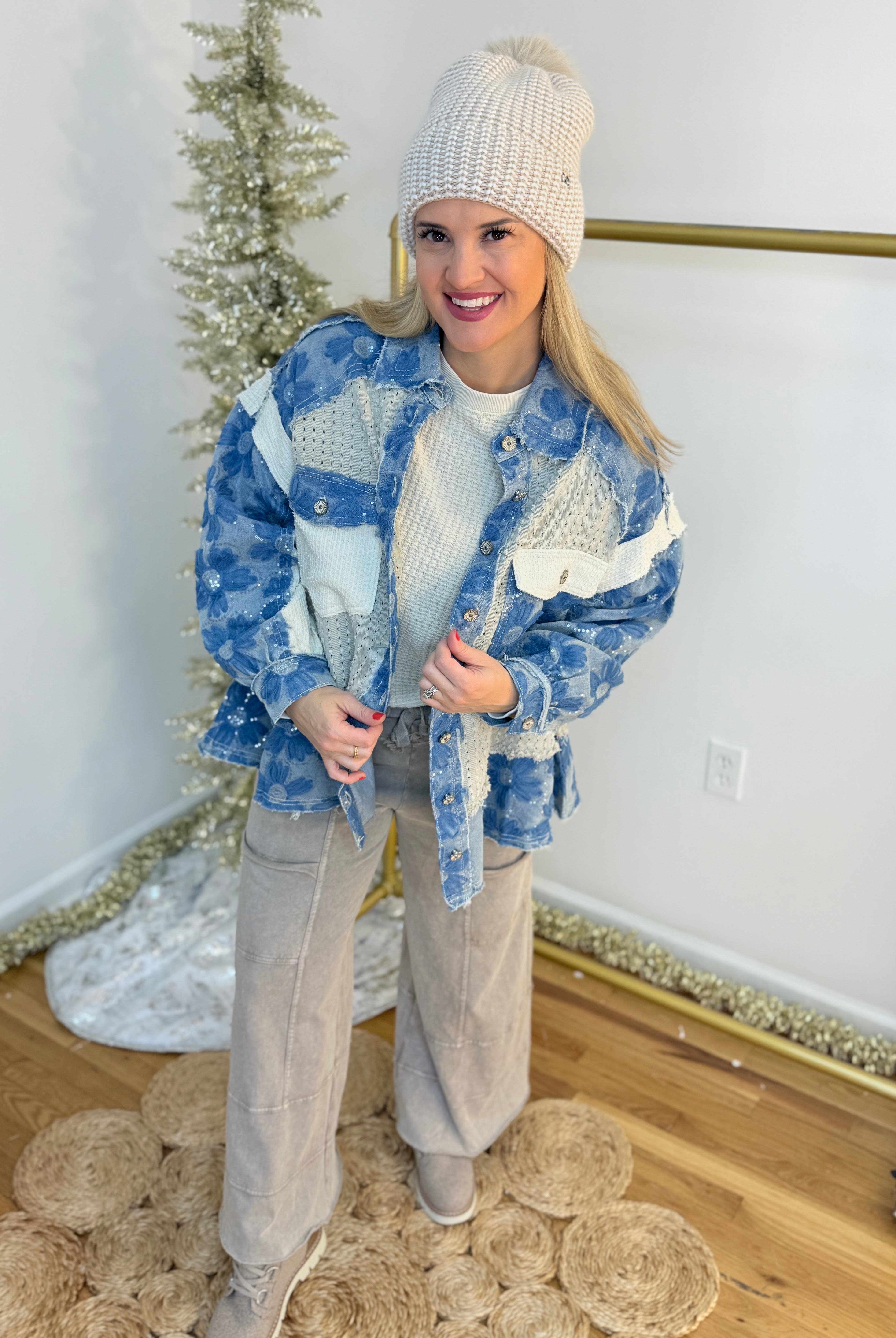 Denim Embellished & Patchwork Jacket-170 Jackets/Outerwear-POL-The Lovely Closet, Women's Fashion Boutique in Alexandria, KY