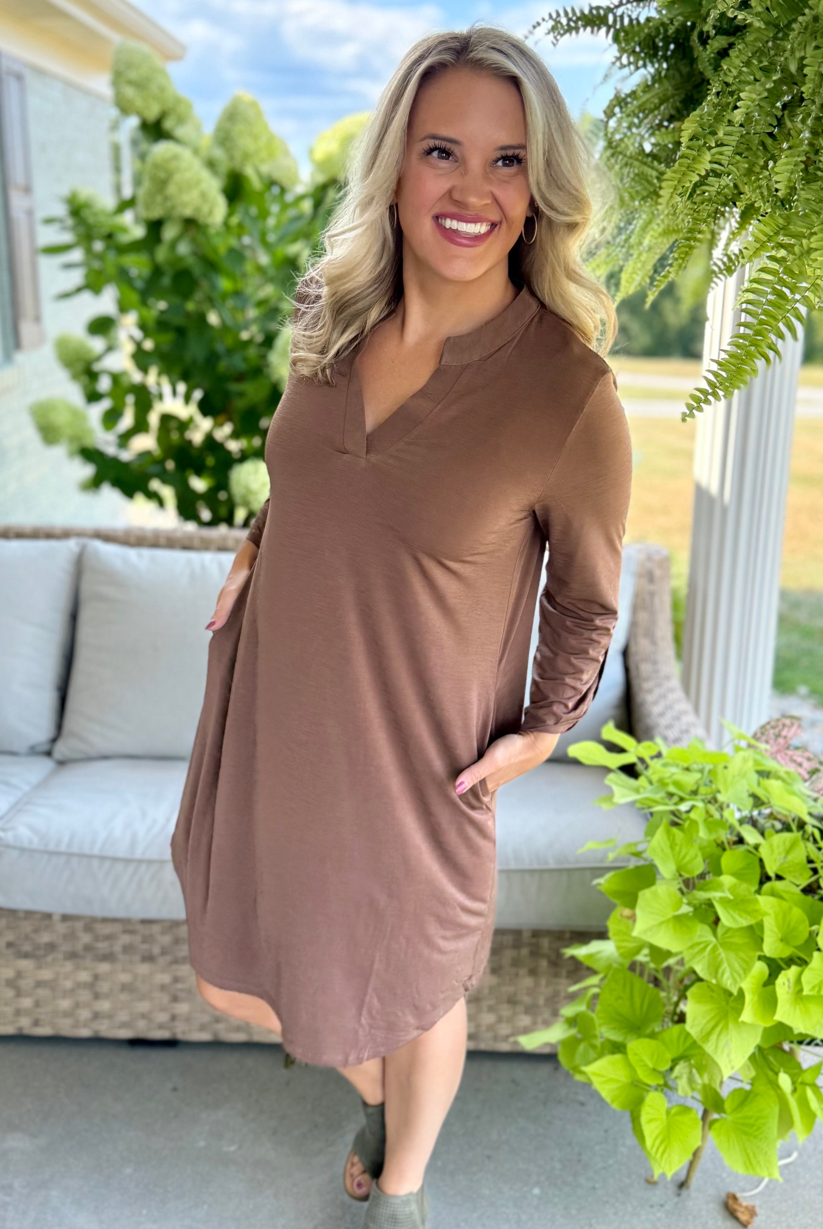 Everly Essential Dress - Mocha-180 Dresses-Dear Scarlett-The Lovely Closet, Women's Fashion Boutique in Alexandria, KY