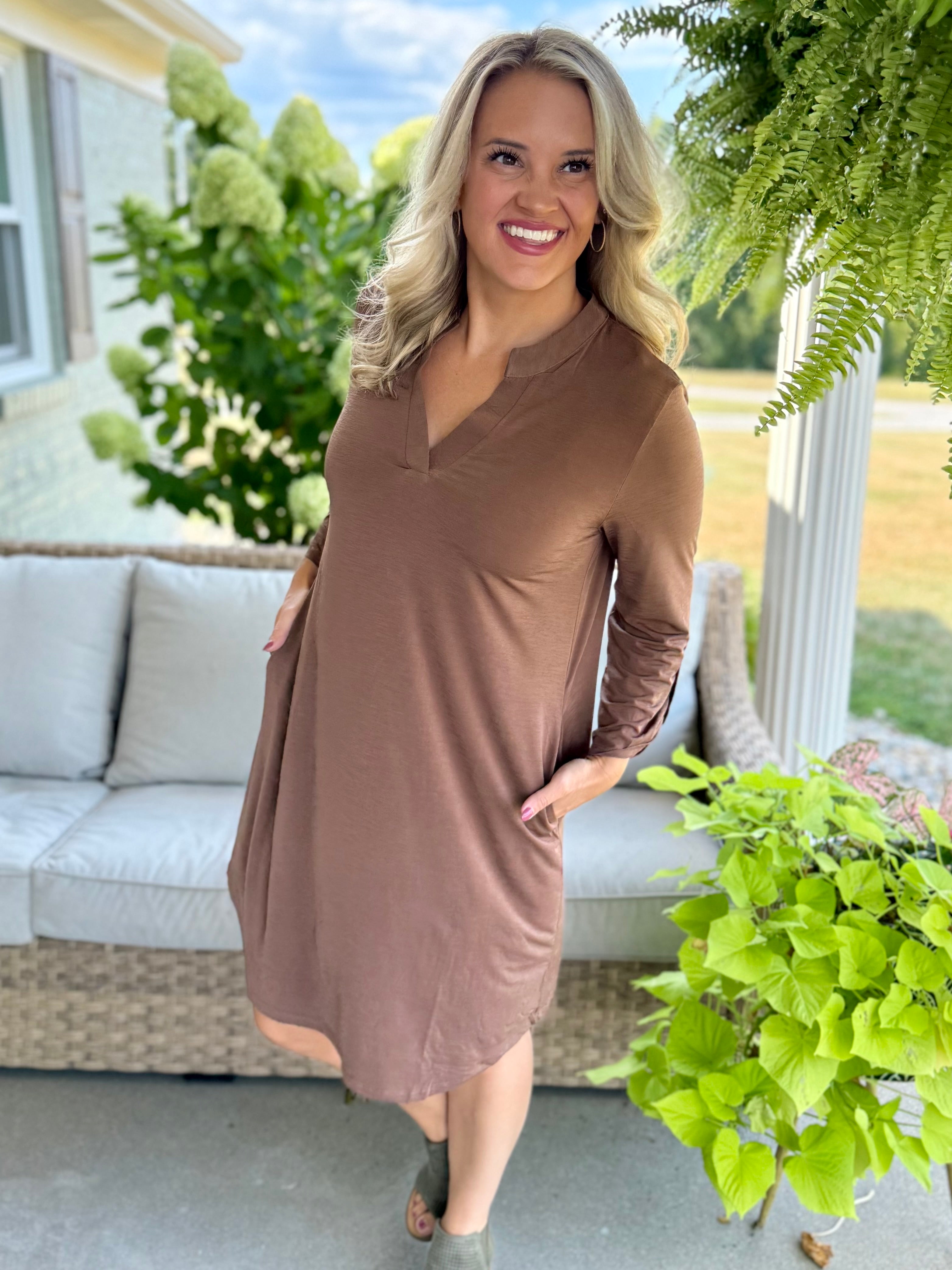 Everly Essential Dress - Mocha-180 Dresses-Dear Scarlett-The Lovely Closet, Women's Fashion Boutique in Alexandria, KY