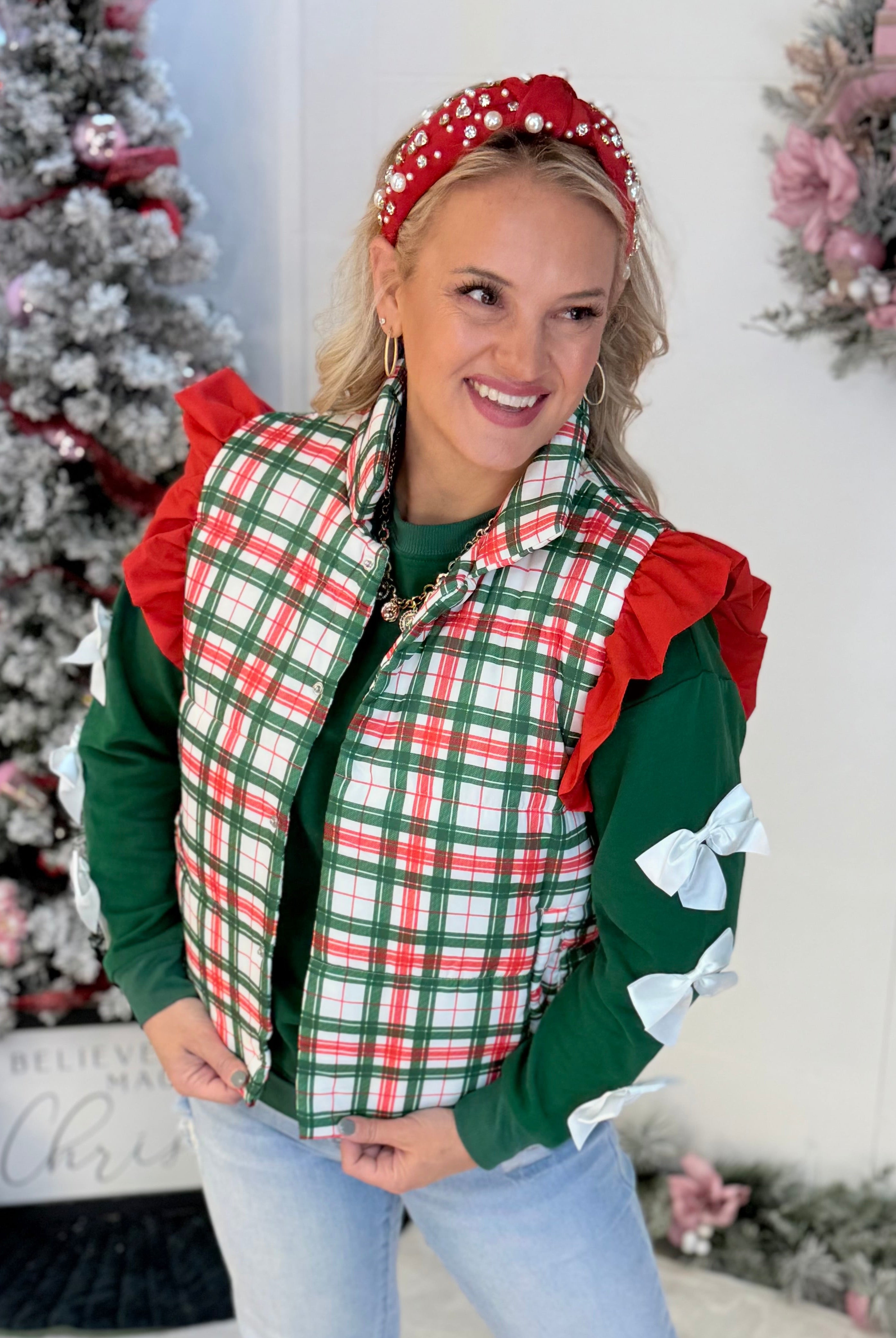 Jess Lea Classic Christmas Plaid Vest-170 Jackets/Outerwear-Jess Lea-The Lovely Closet, Women's Fashion Boutique in Alexandria, KY