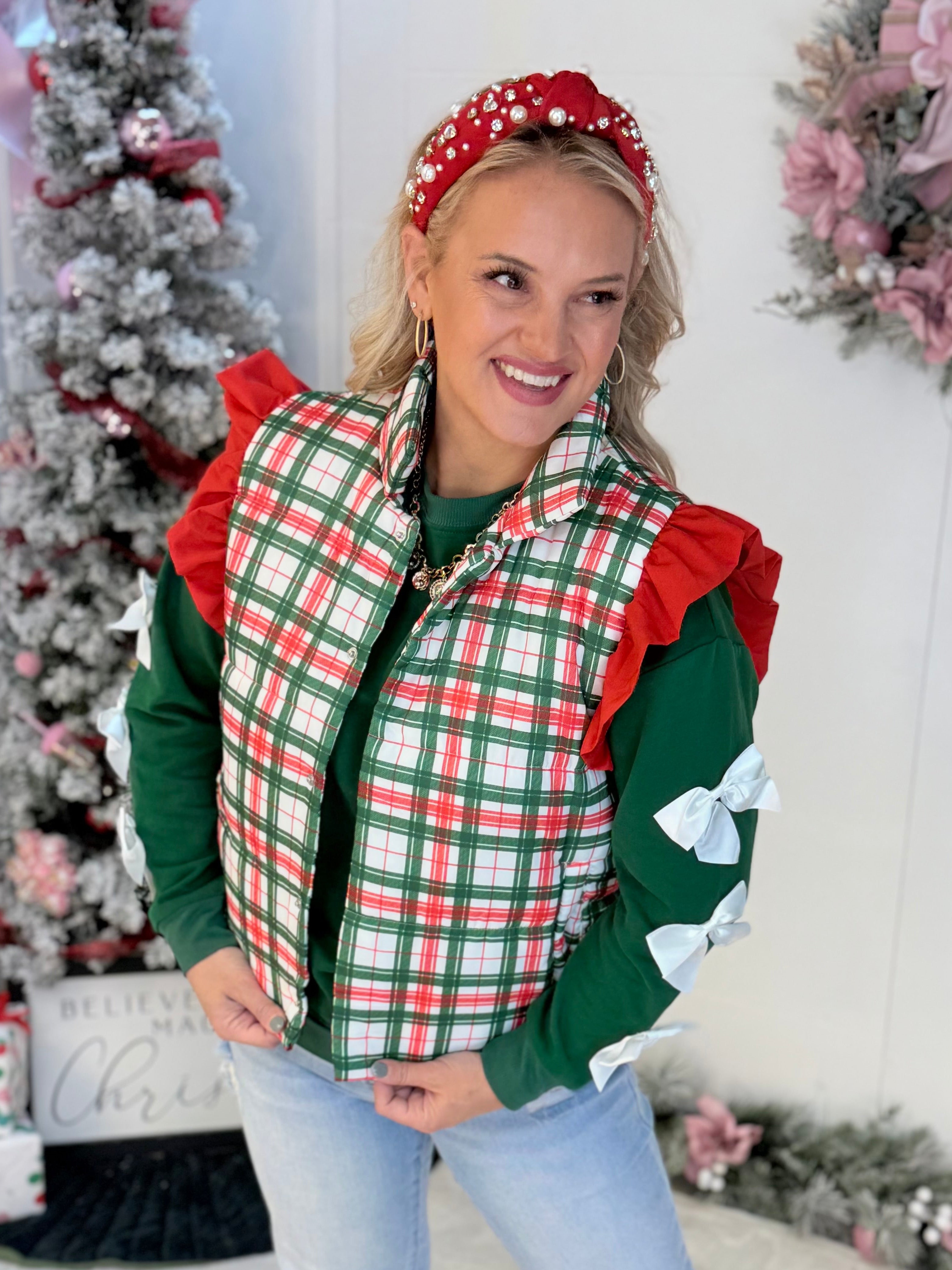 Jess Lea Classic Christmas Plaid Vest-170 Jackets/Outerwear-Jess Lea-The Lovely Closet, Women's Fashion Boutique in Alexandria, KY