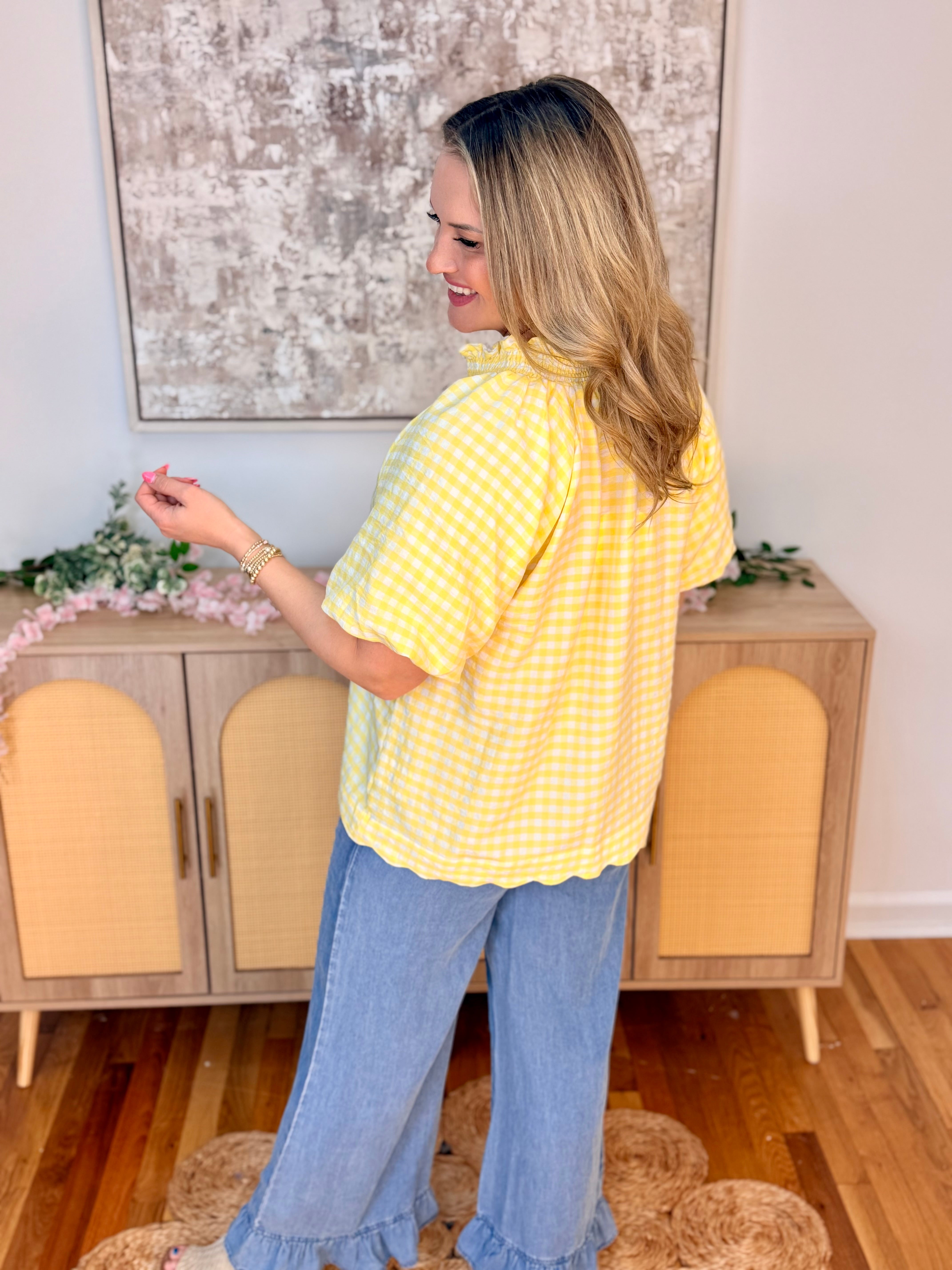 Sunshine & Gingham Blouse-100 Short Sleeve Tops-umgee-The Lovely Closet, Women's Fashion Boutique in Alexandria, KY