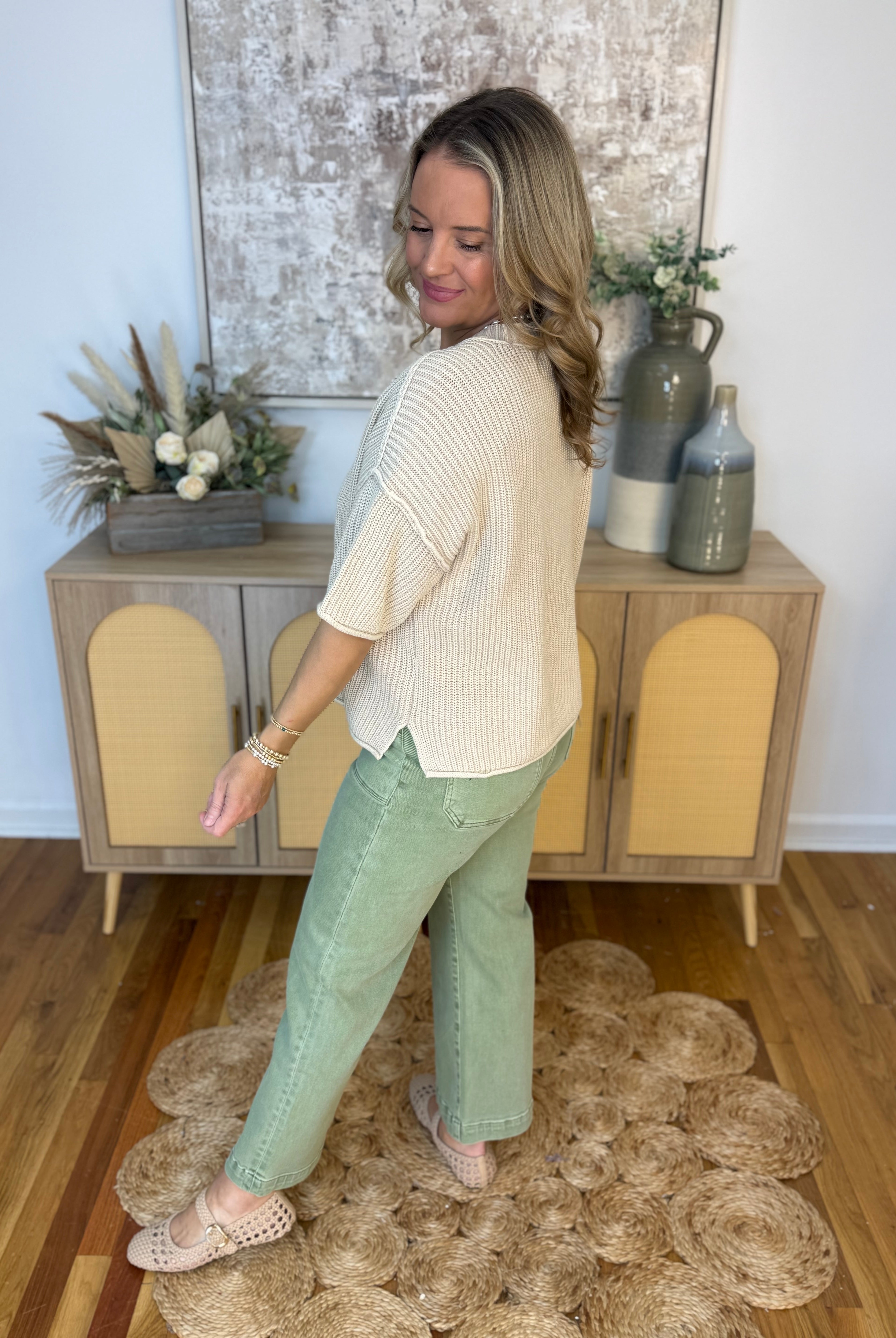 Let's Getaway Short Sleeve Sweater - Sand-100 Short Sleeve Tops-Blu Pepper-The Lovely Closet, Women's Fashion Boutique in Alexandria, KY