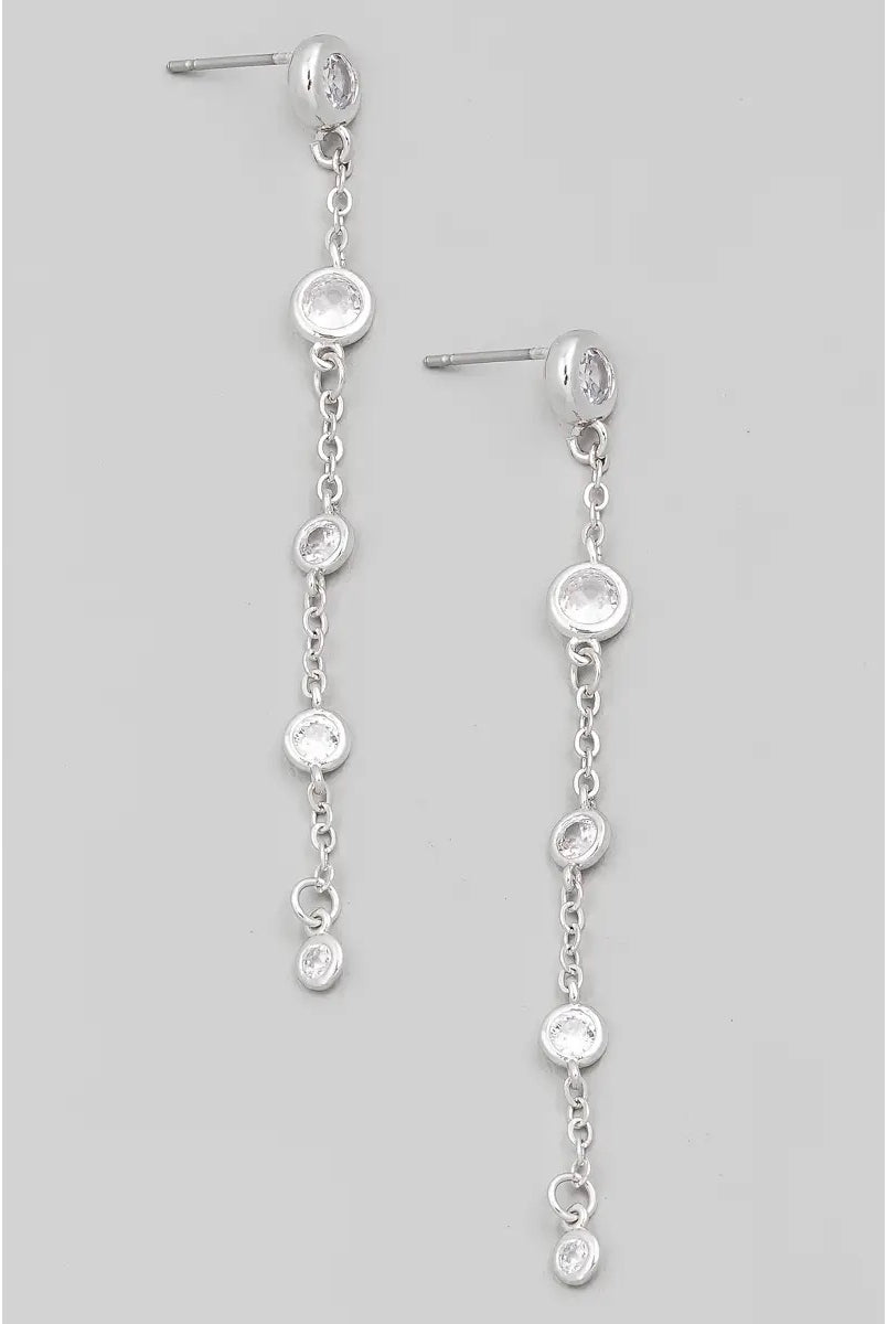 Rhinestone Stud Silver Drop Earrings-250 Jewelry-Fame-The Lovely Closet, Women's Fashion Boutique in Alexandria, KY