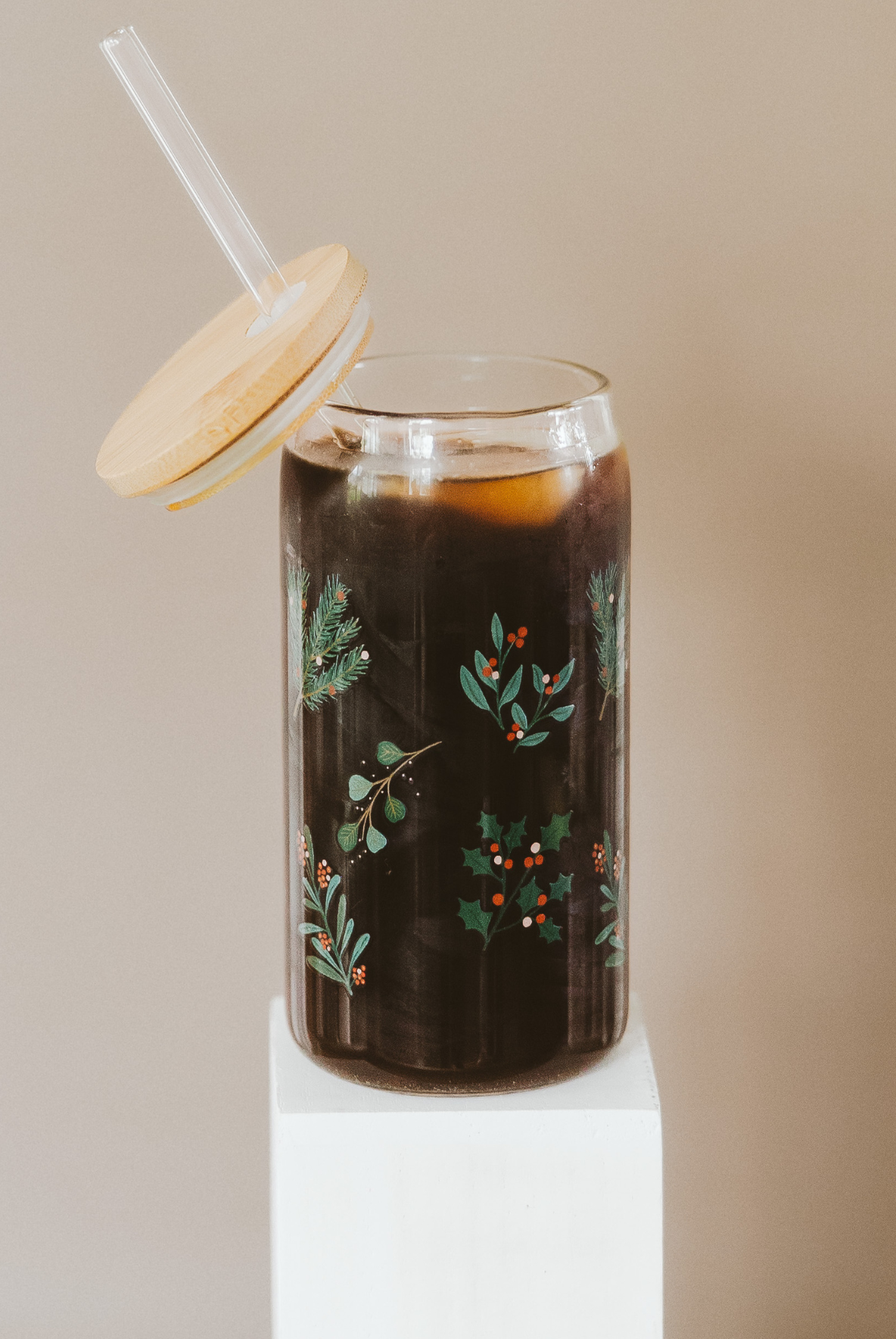 Holiday Greenery Glass Can w/ Straw & Lid-310 Gift-Sweet Water Decor-The Lovely Closet, Women's Fashion Boutique in Alexandria, KY