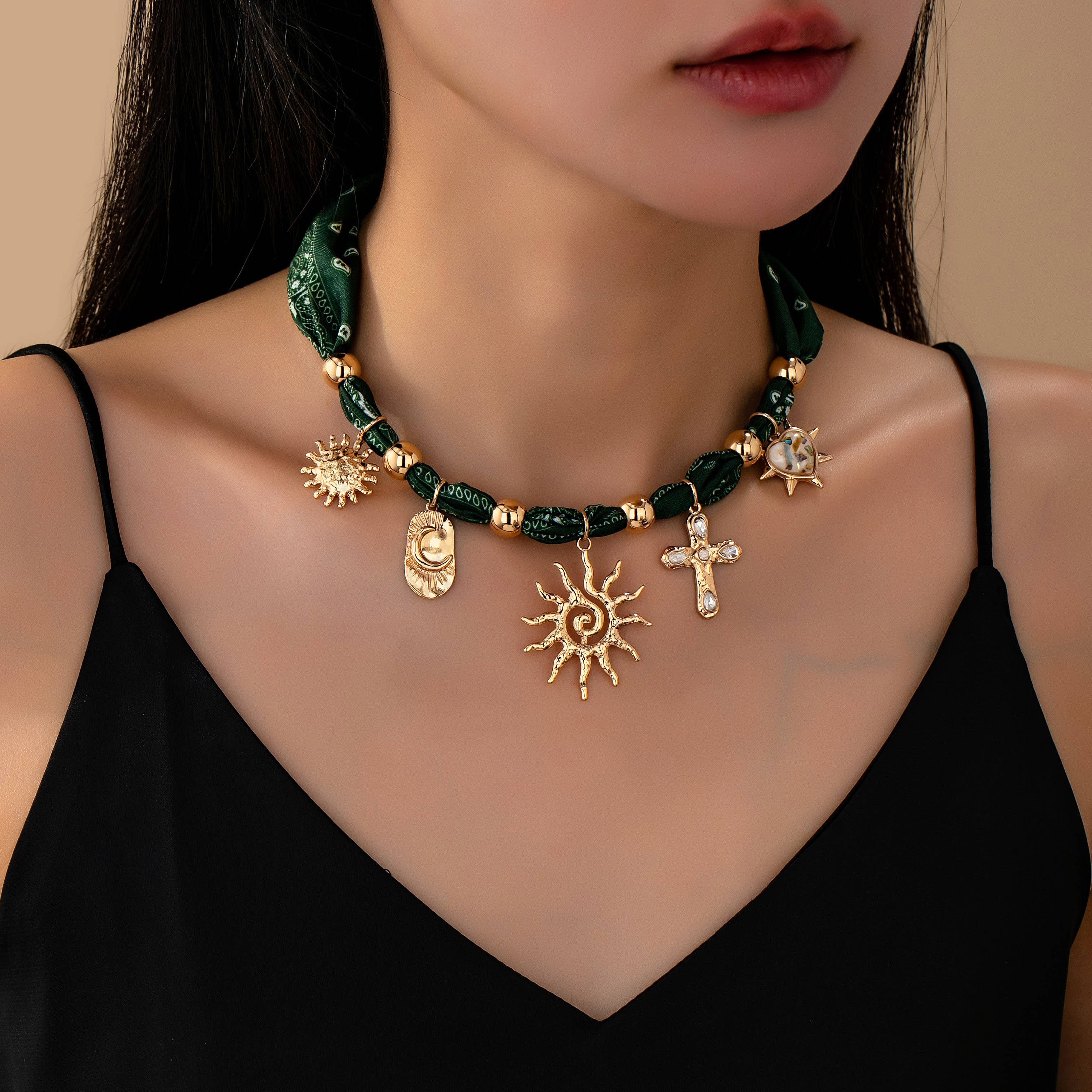 Sunburst Handmade Scarf Necklace - Green-280 Accessories-JOSSLYN by wall to wall-The Lovely Closet, Women's Fashion Boutique in Alexandria, KY