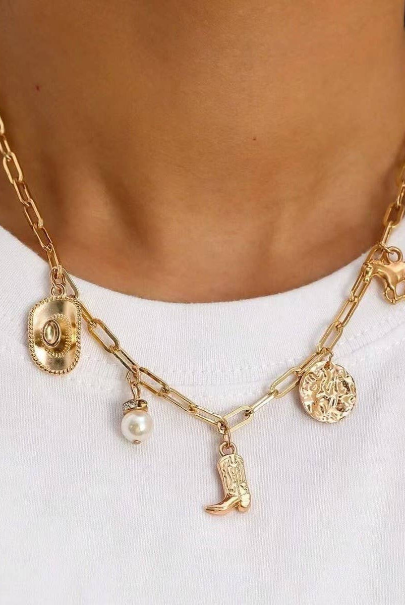 Western & Pearl Charm Necklace-280 Accessories-JOSSLYN by wall to wall-The Lovely Closet, Women's Fashion Boutique in Alexandria, KY