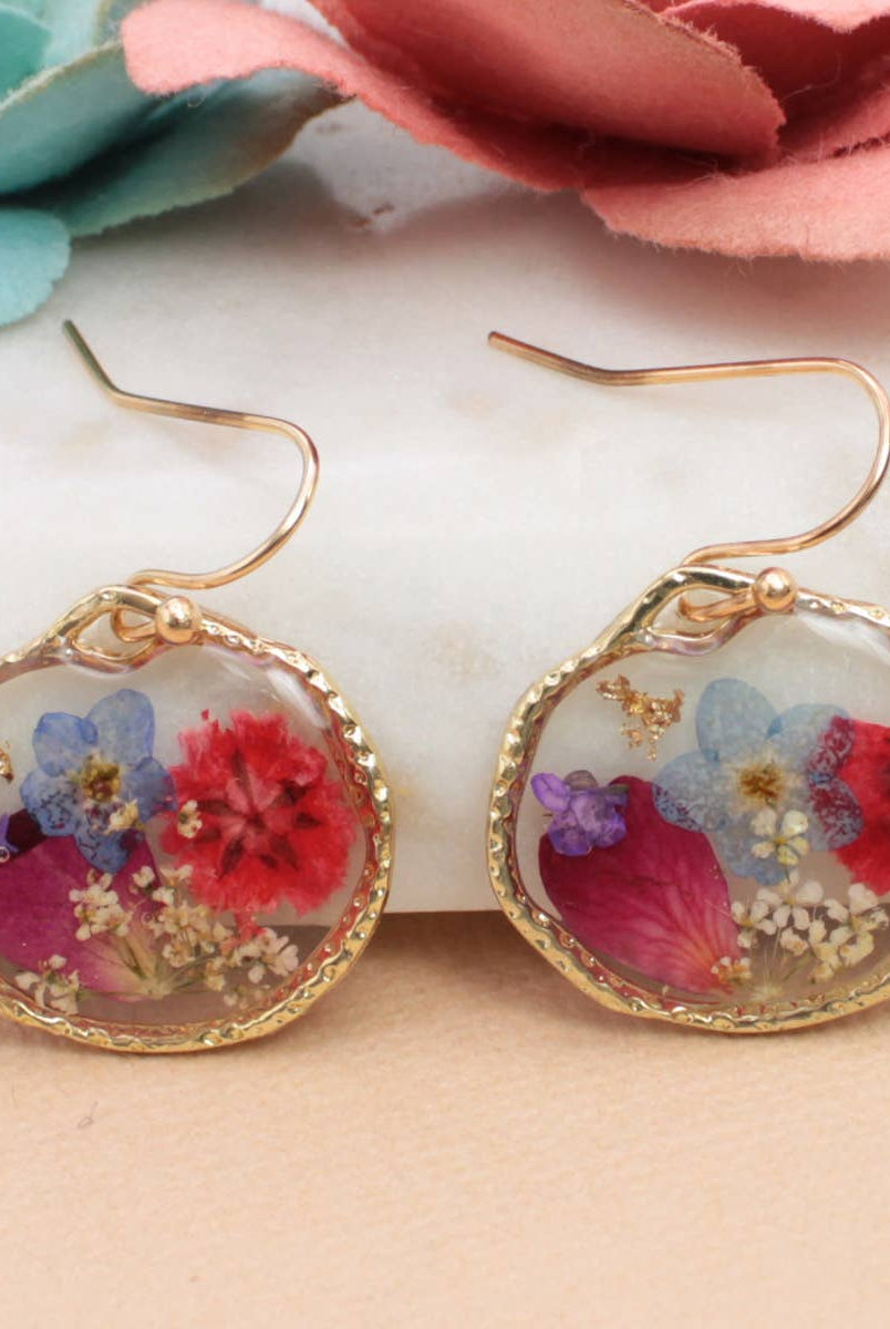 Cottage Floral Blue Red Dried Flower Earrings-280 Accessories-ZAD-The Lovely Closet, Women's Fashion Boutique in Alexandria, KY