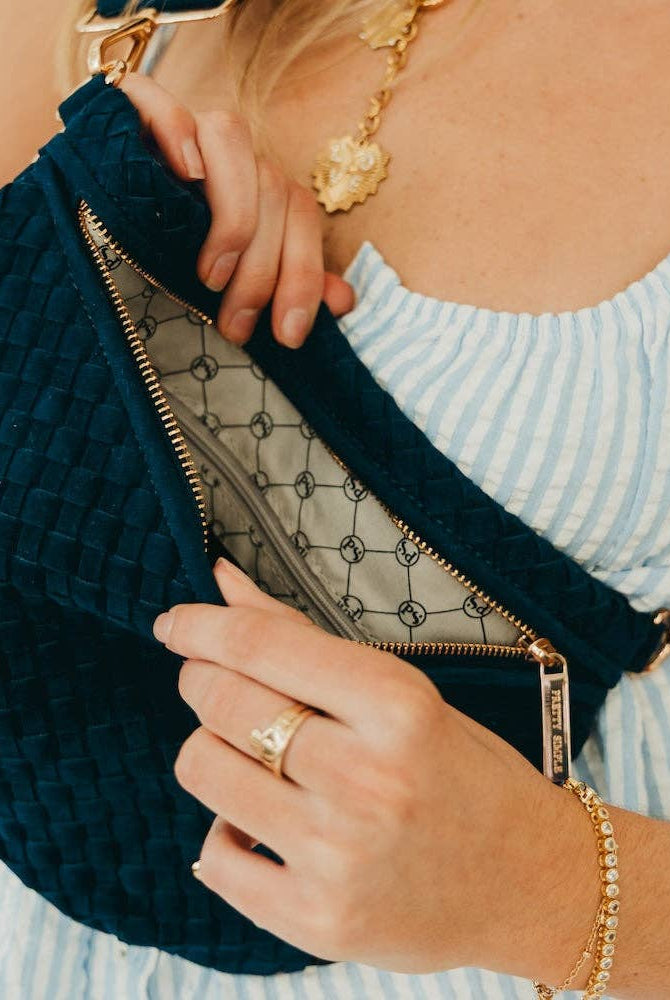 Suede Westlyn Woven Bum Bag: Suede Navy-290 Bag/Handbags-Pretty Simple-The Lovely Closet, Women's Fashion Boutique in Alexandria, KY