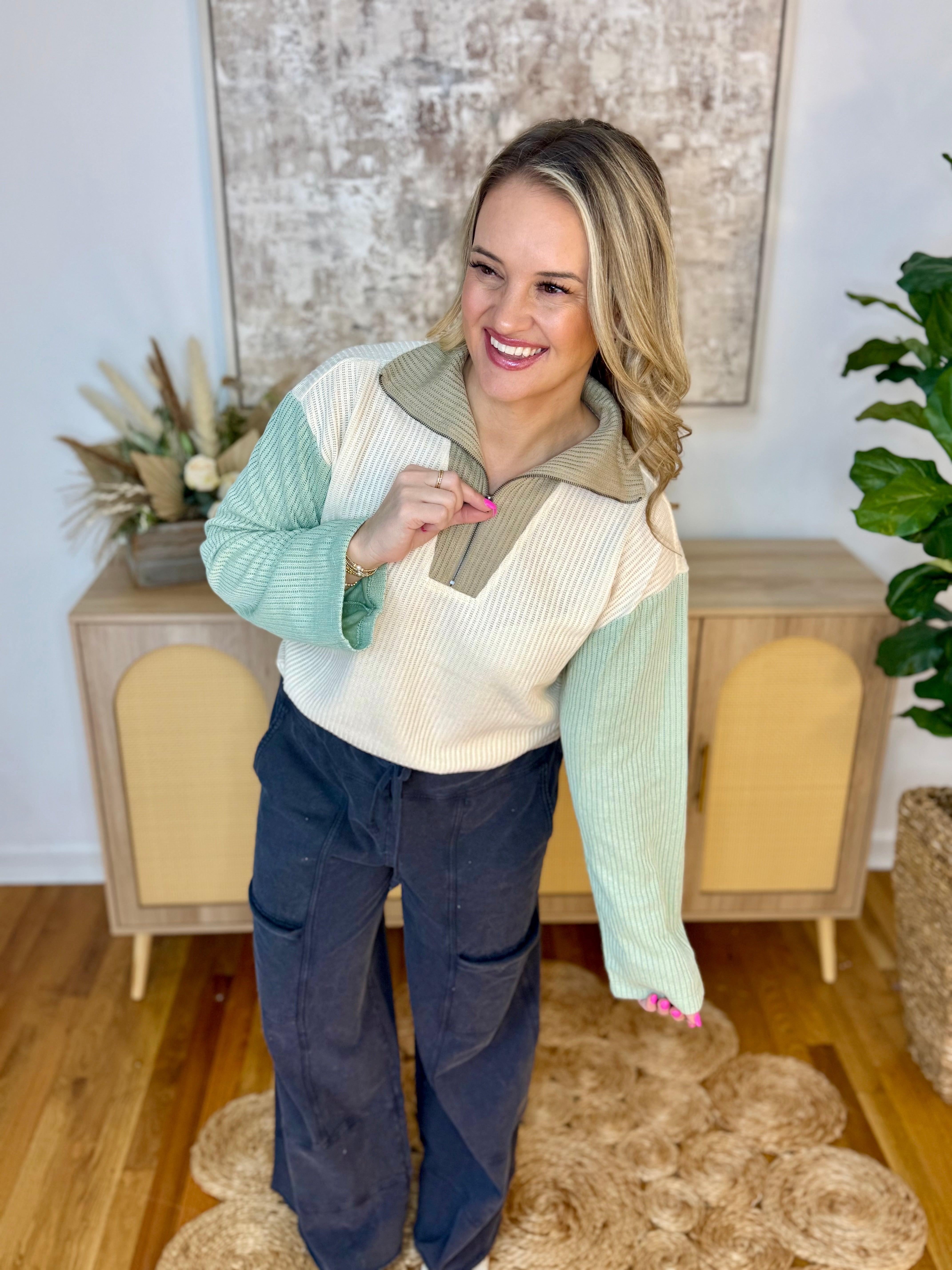 Happy to See You 1/4 Zip Pullover-110 Long Sleeve Top-Doe and Rae-The Lovely Closet, Women's Fashion Boutique in Alexandria, KY