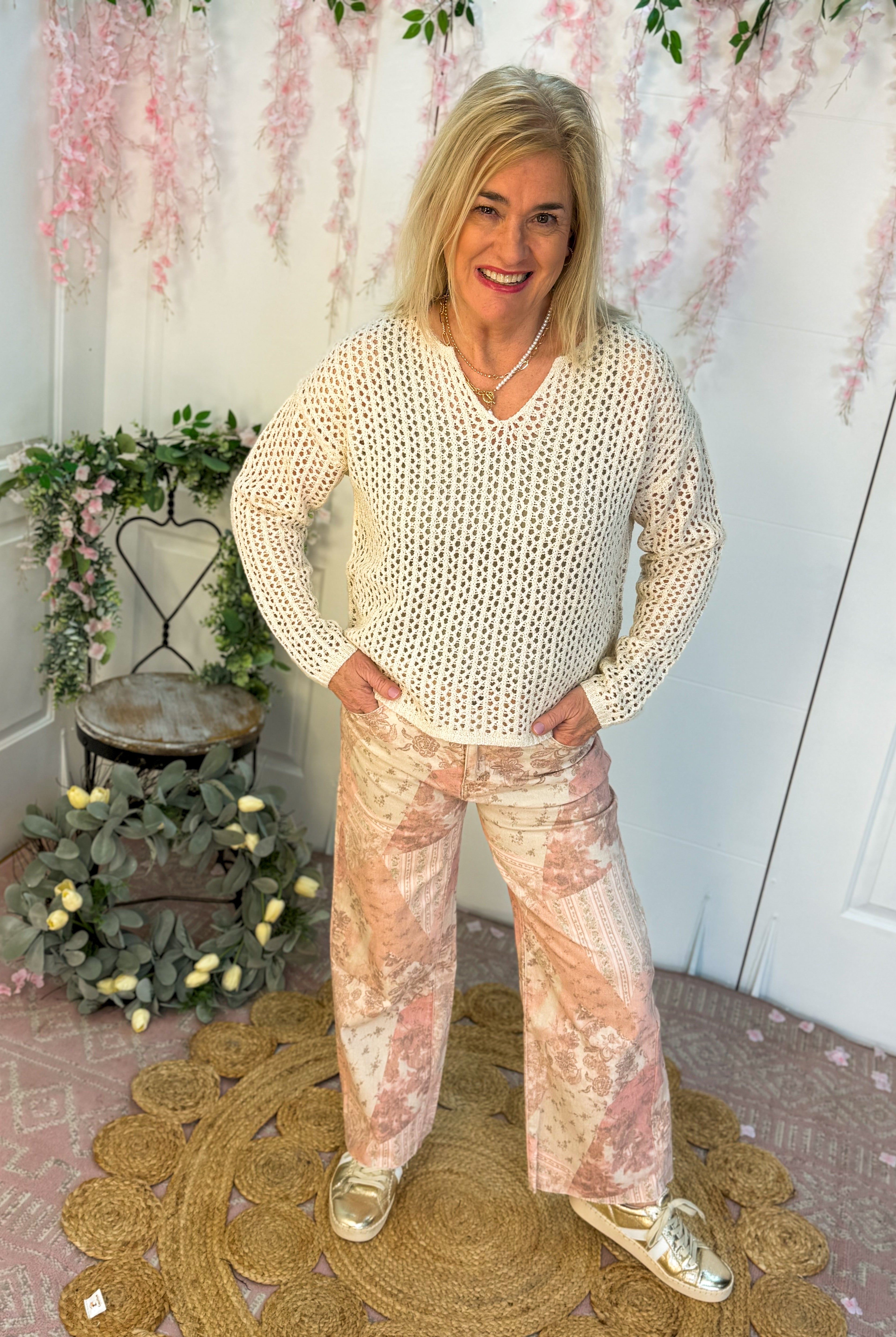 Vintage Rose Patchwork Print Pant-240 Pants-easel-The Lovely Closet, Women's Fashion Boutique in Alexandria, KY