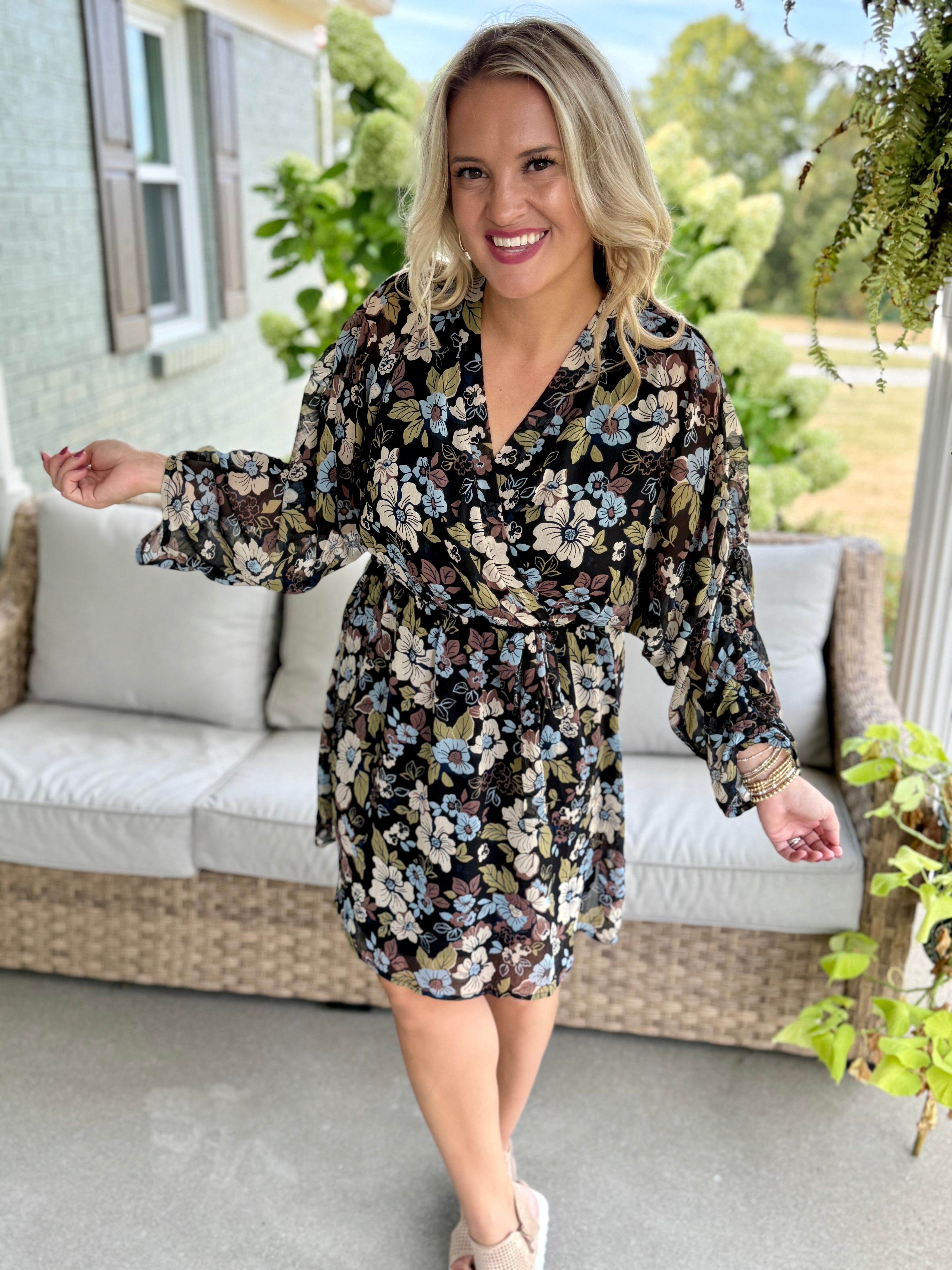 Meadow Flowers V-Neck Dress-180 Dresses-GILLI-The Lovely Closet, Women's Fashion Boutique in Alexandria, KY