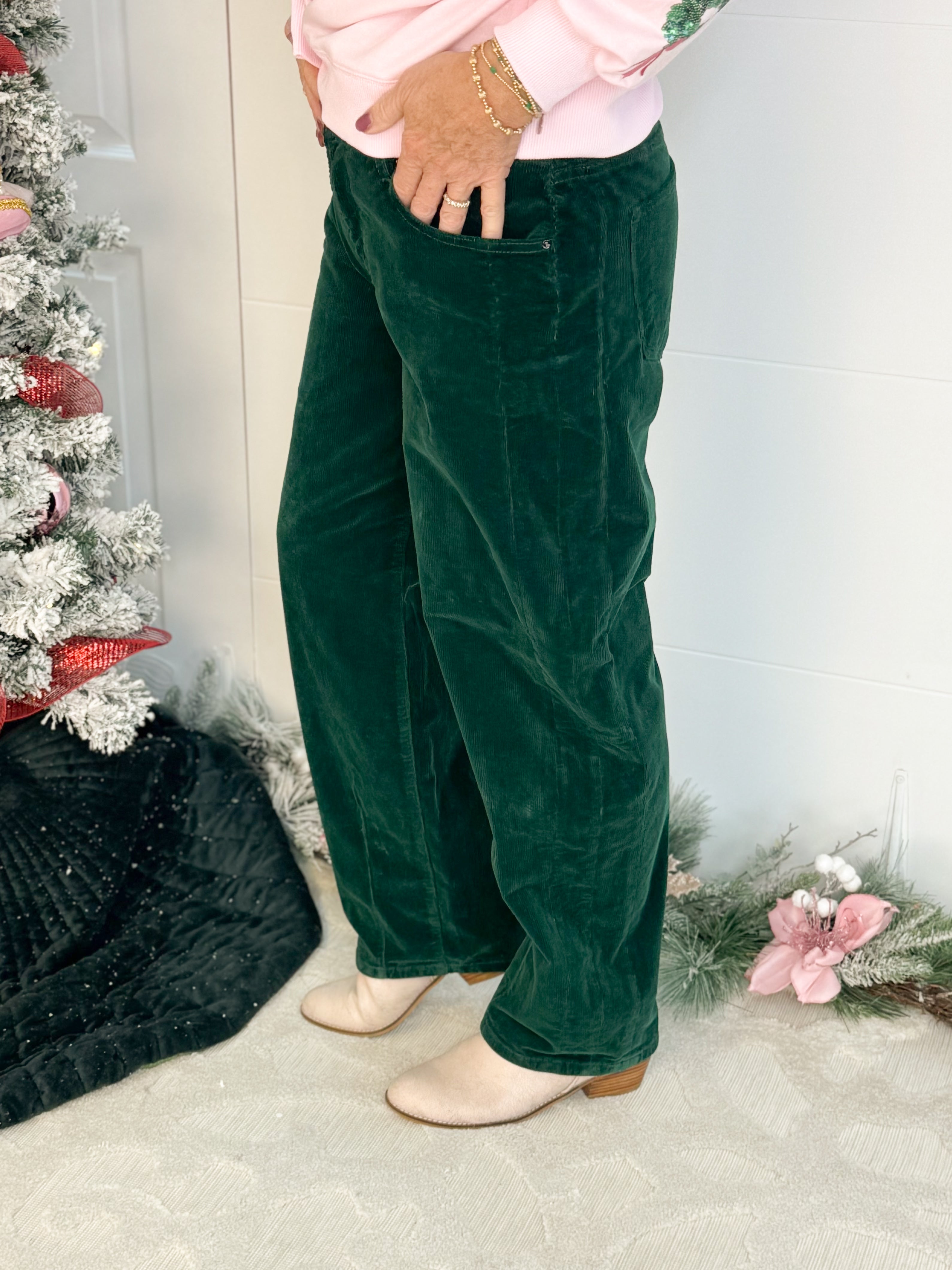 Risen High Rise Crop Barrel Leg Corduroy Pants-210 Jeans-Risen-The Lovely Closet, Women's Fashion Boutique in Alexandria, KY