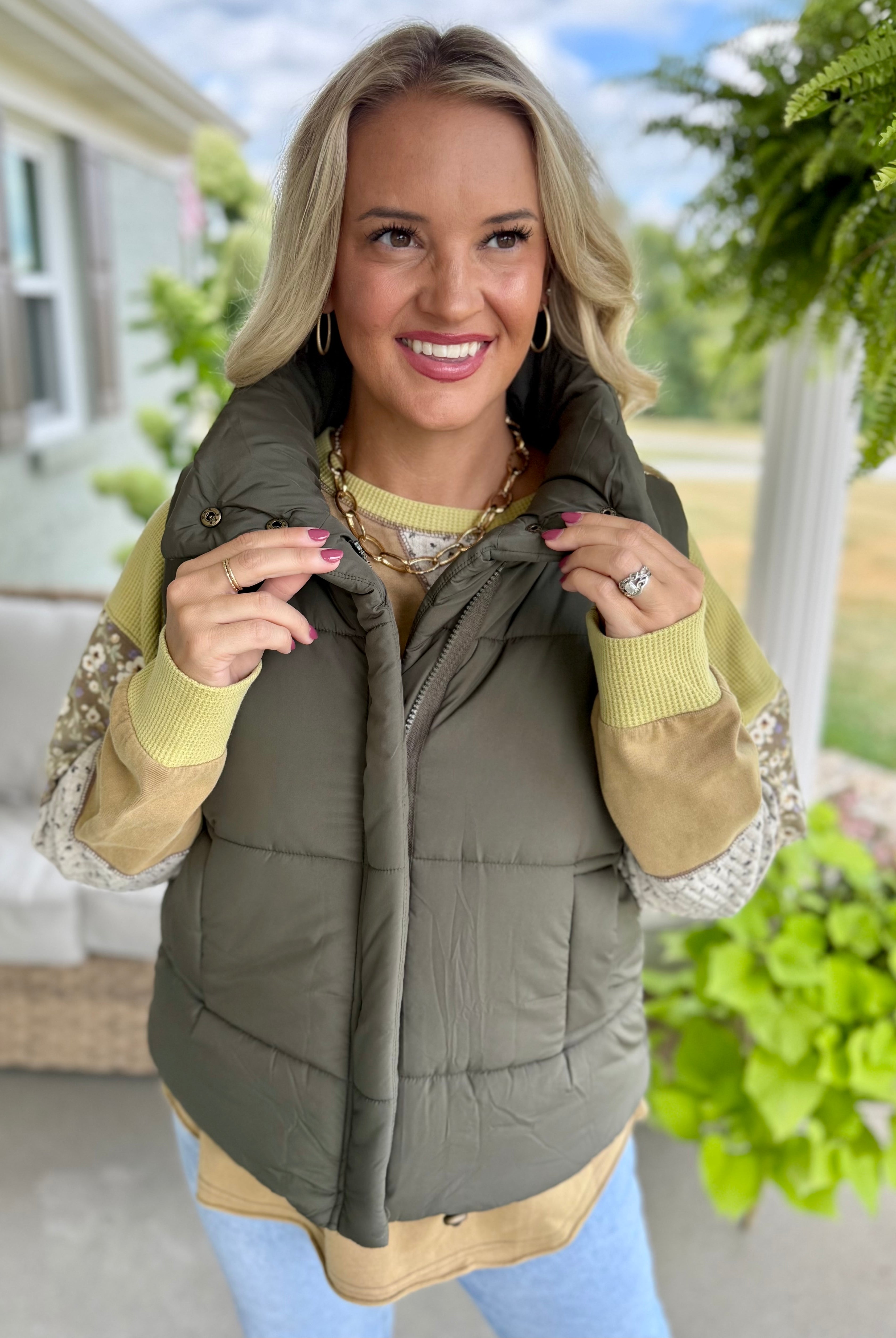 Weekend Puffer Vest - Olive-170 Jackets/Outerwear-zenana-The Lovely Closet, Women's Fashion Boutique in Alexandria, KY