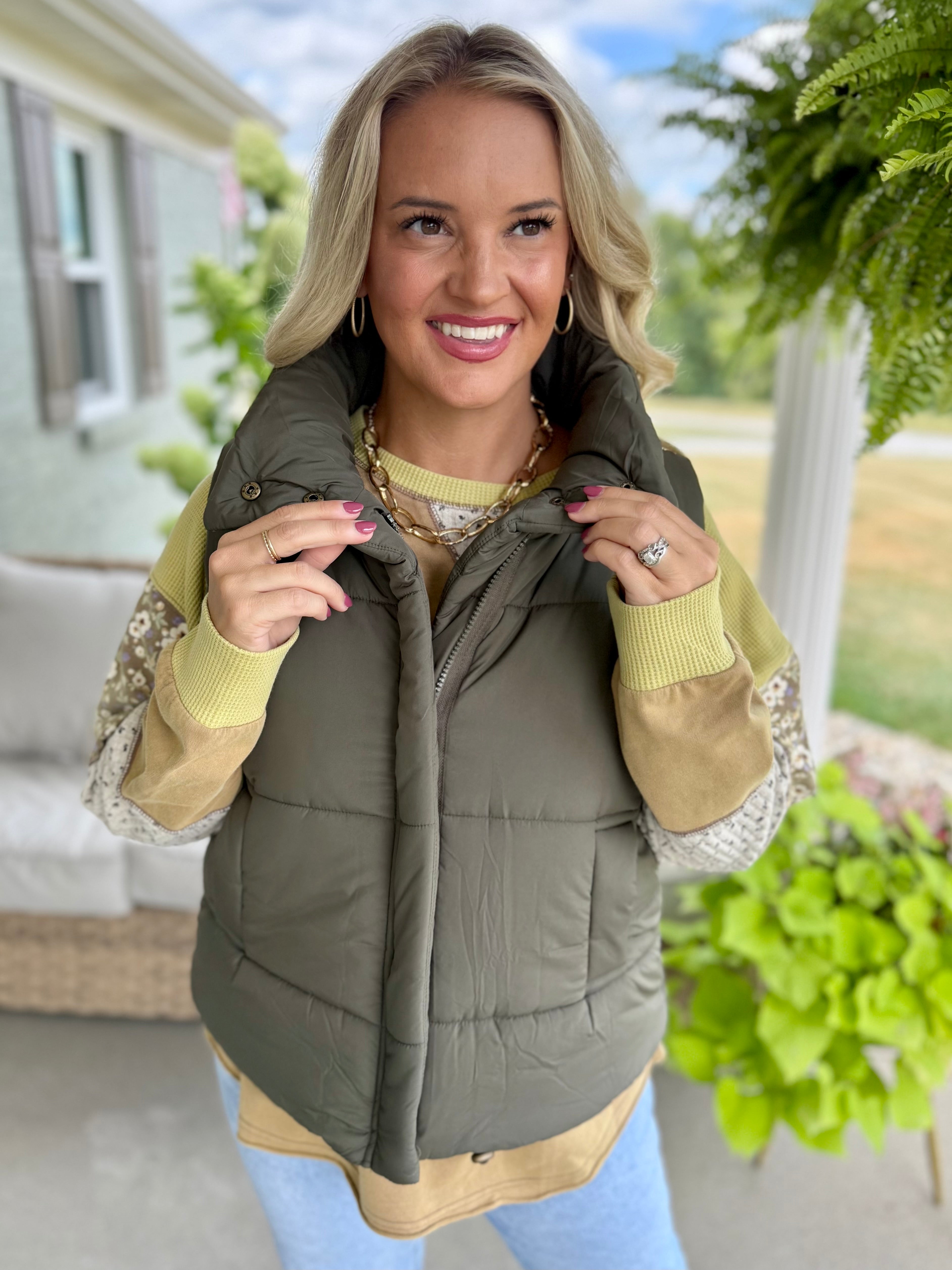 Weekend Puffer Vest - Olive-170 Jackets/Outerwear-zenana-The Lovely Closet, Women's Fashion Boutique in Alexandria, KY