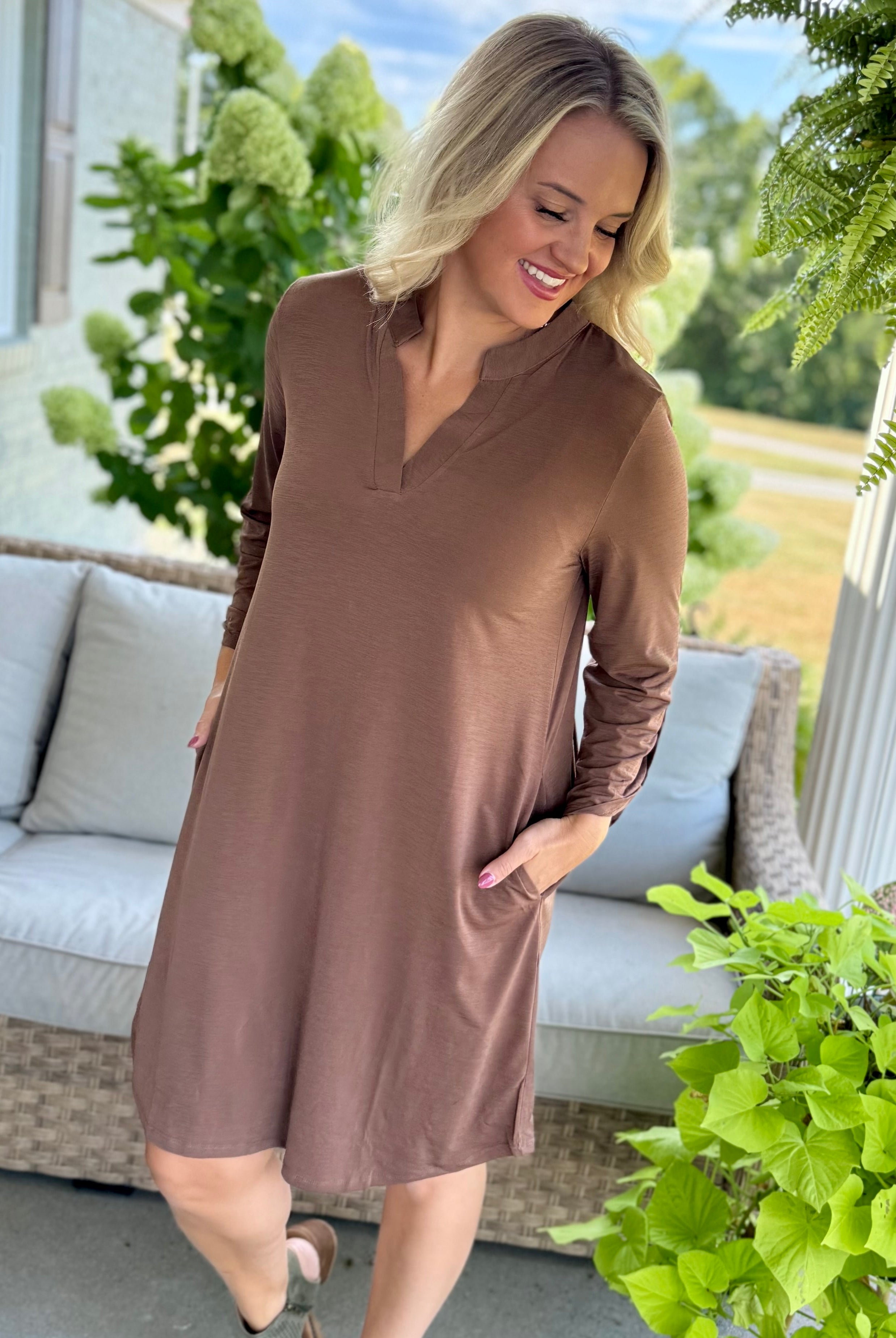 Everly Essential Dress - Mocha-180 Dresses-Dear Scarlett-The Lovely Closet, Women's Fashion Boutique in Alexandria, KY