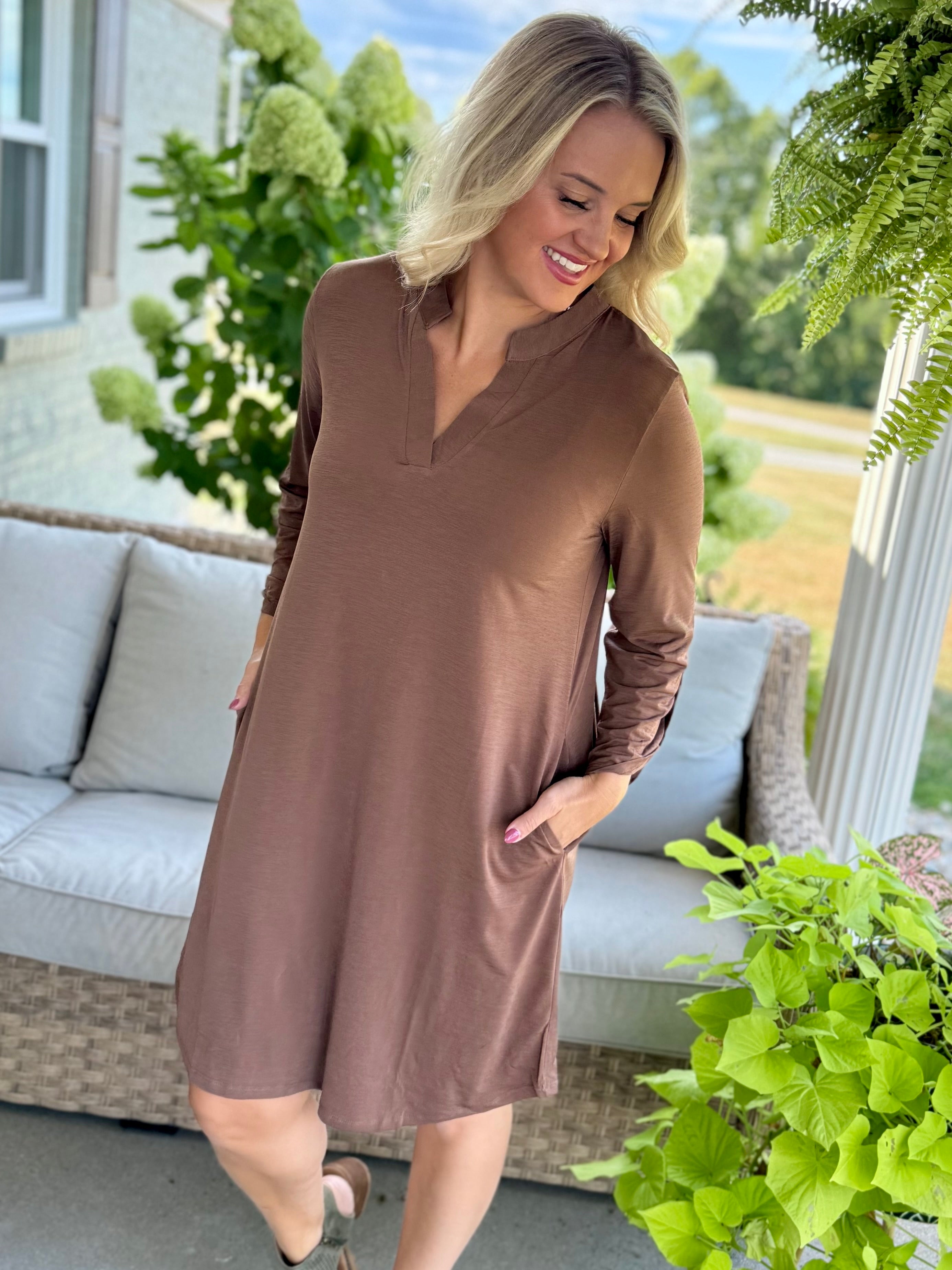 Everly Essential Dress - Mocha-180 Dresses-Dear Scarlett-The Lovely Closet, Women's Fashion Boutique in Alexandria, KY