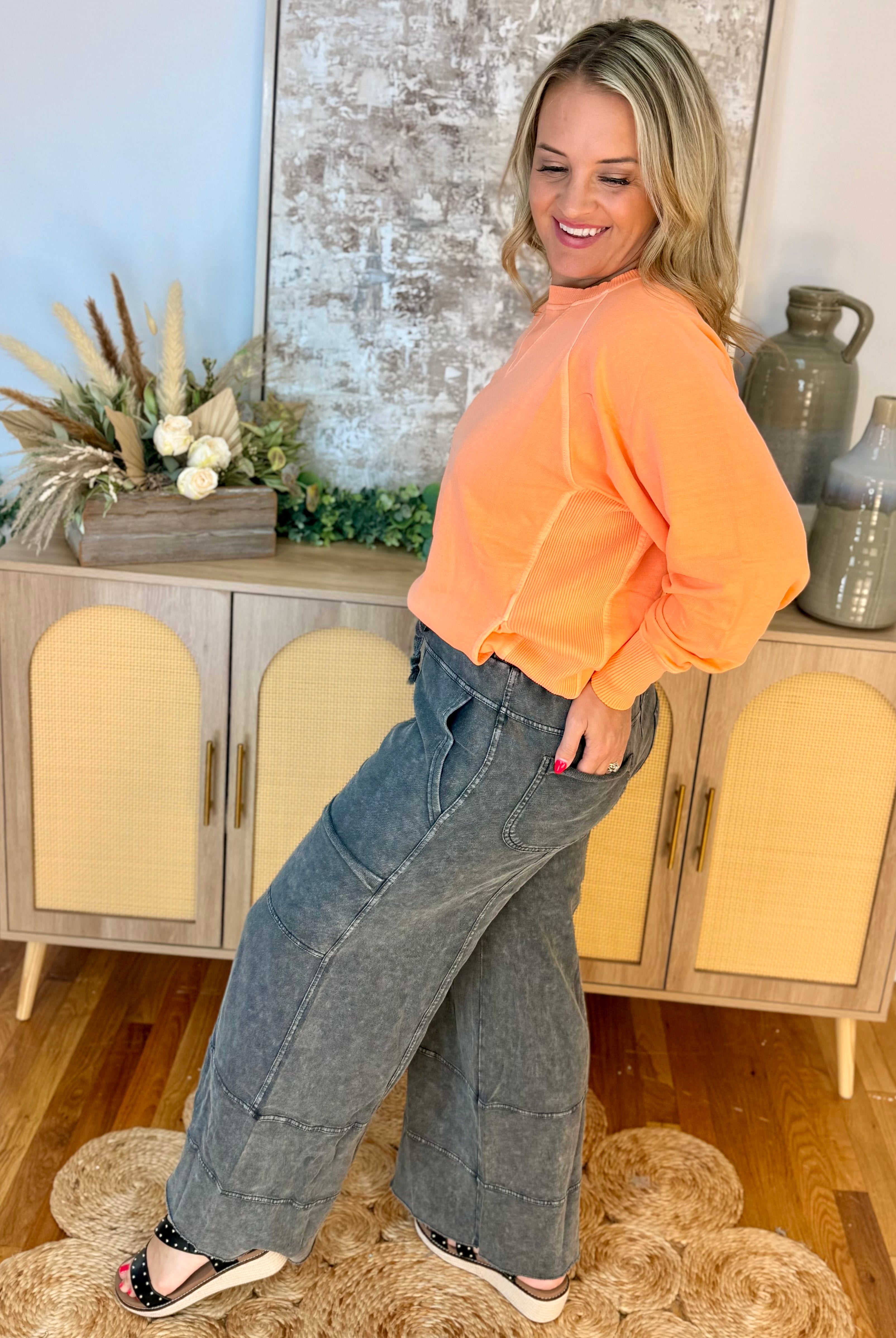 Relaxed Cargo Wide Leg Pants - Ash-240 Pants-easel-The Lovely Closet, Women's Fashion Boutique in Alexandria, KY