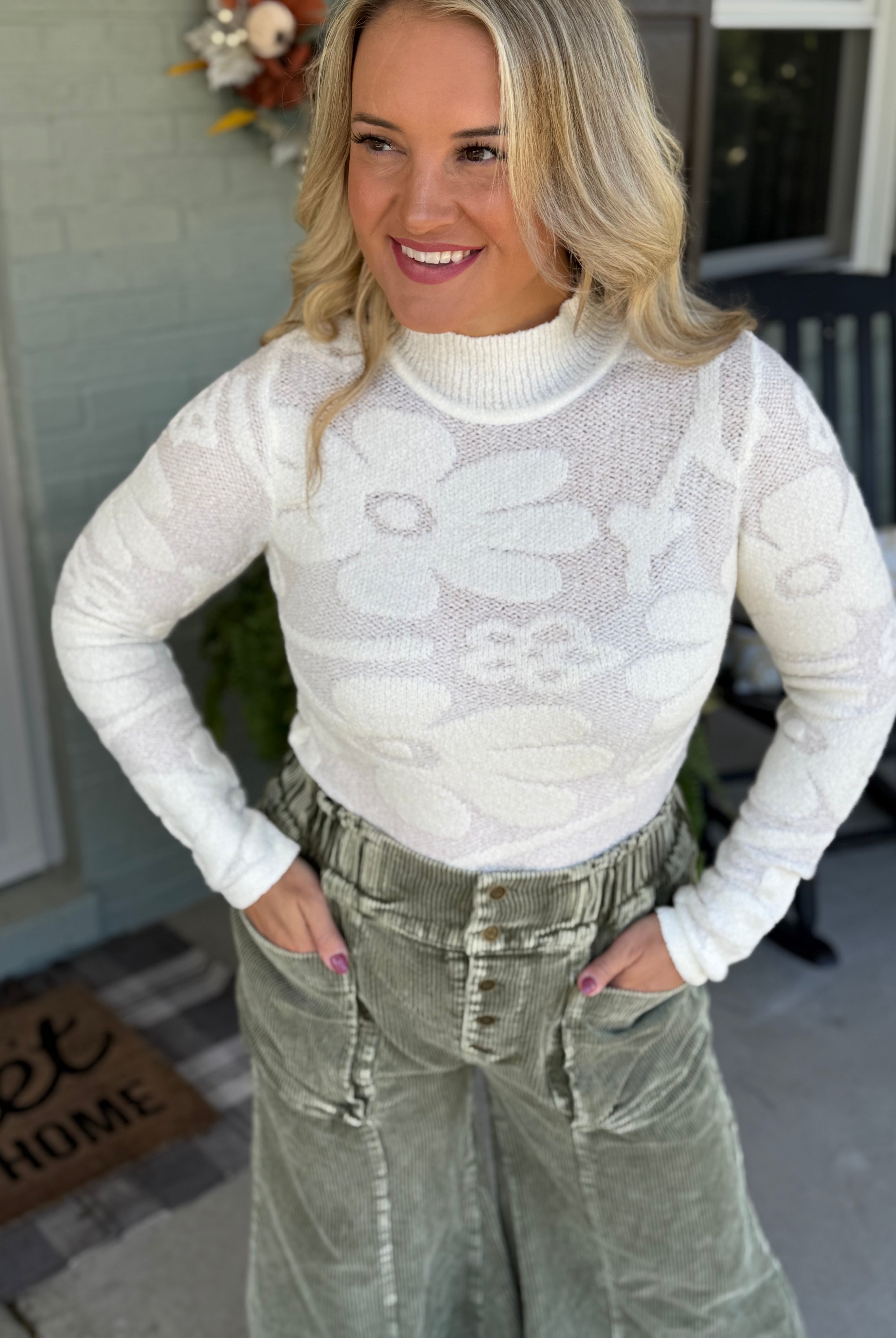Harvest Moon Floral Jacquard Top - Ivory-110 Long Sleeve Top-Anniewear-The Lovely Closet, Women's Fashion Boutique in Alexandria, KY