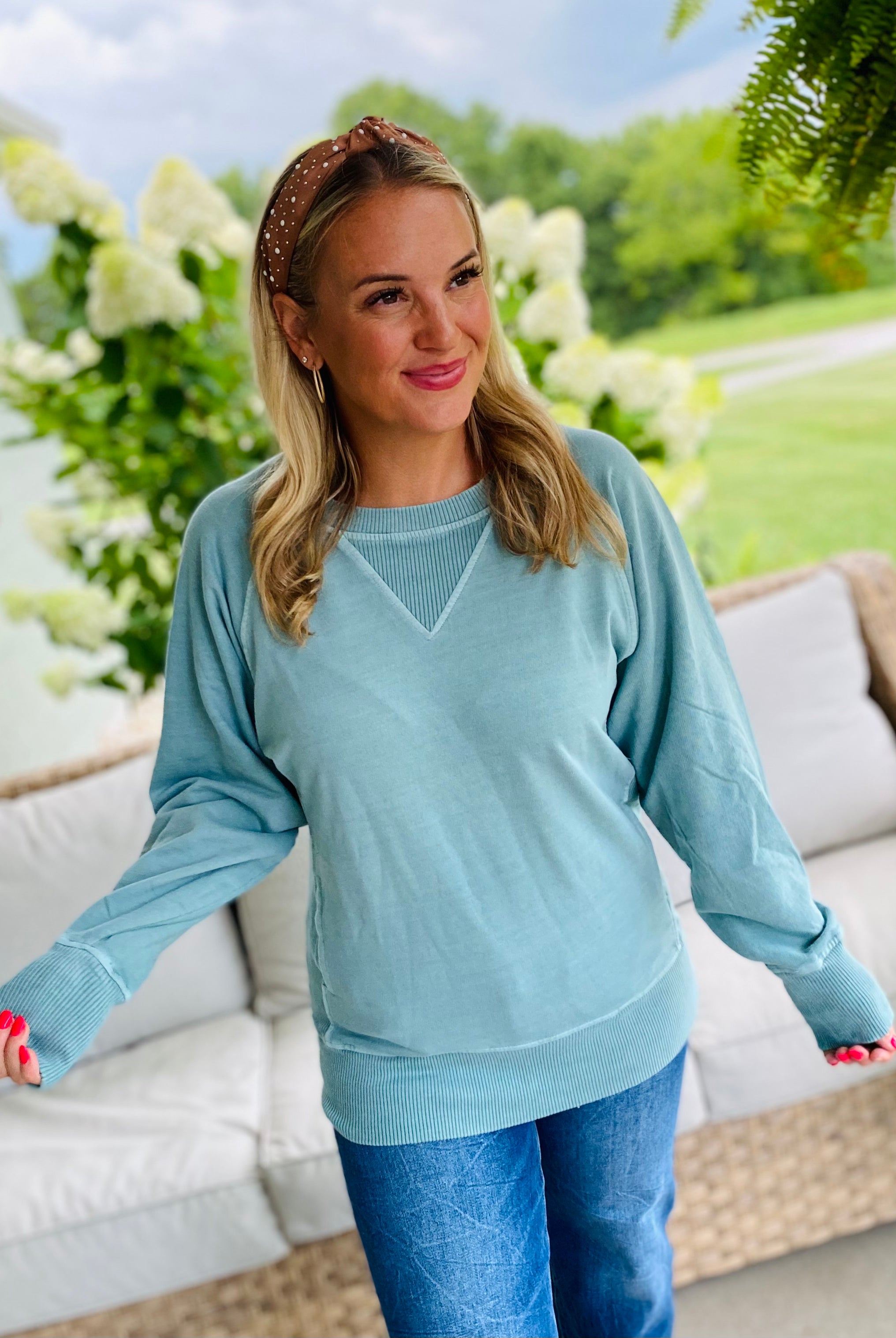 Keeping it Casual Pullover 2025 - Lt. Teal-150 Sweatshirts-zenana-The Lovely Closet, Women's Fashion Boutique in Alexandria, KY