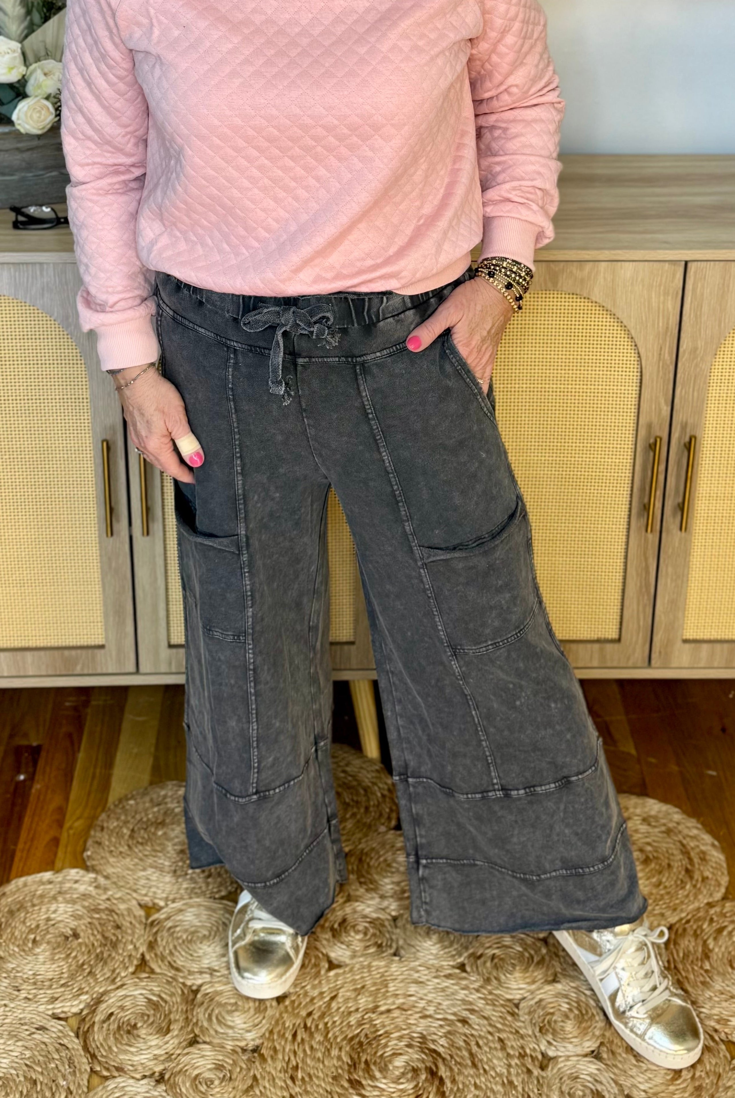 Relaxed Cargo Wide Leg Cropped Pants - Black-240 Pants-easel-The Lovely Closet, Women's Fashion Boutique in Alexandria, KY