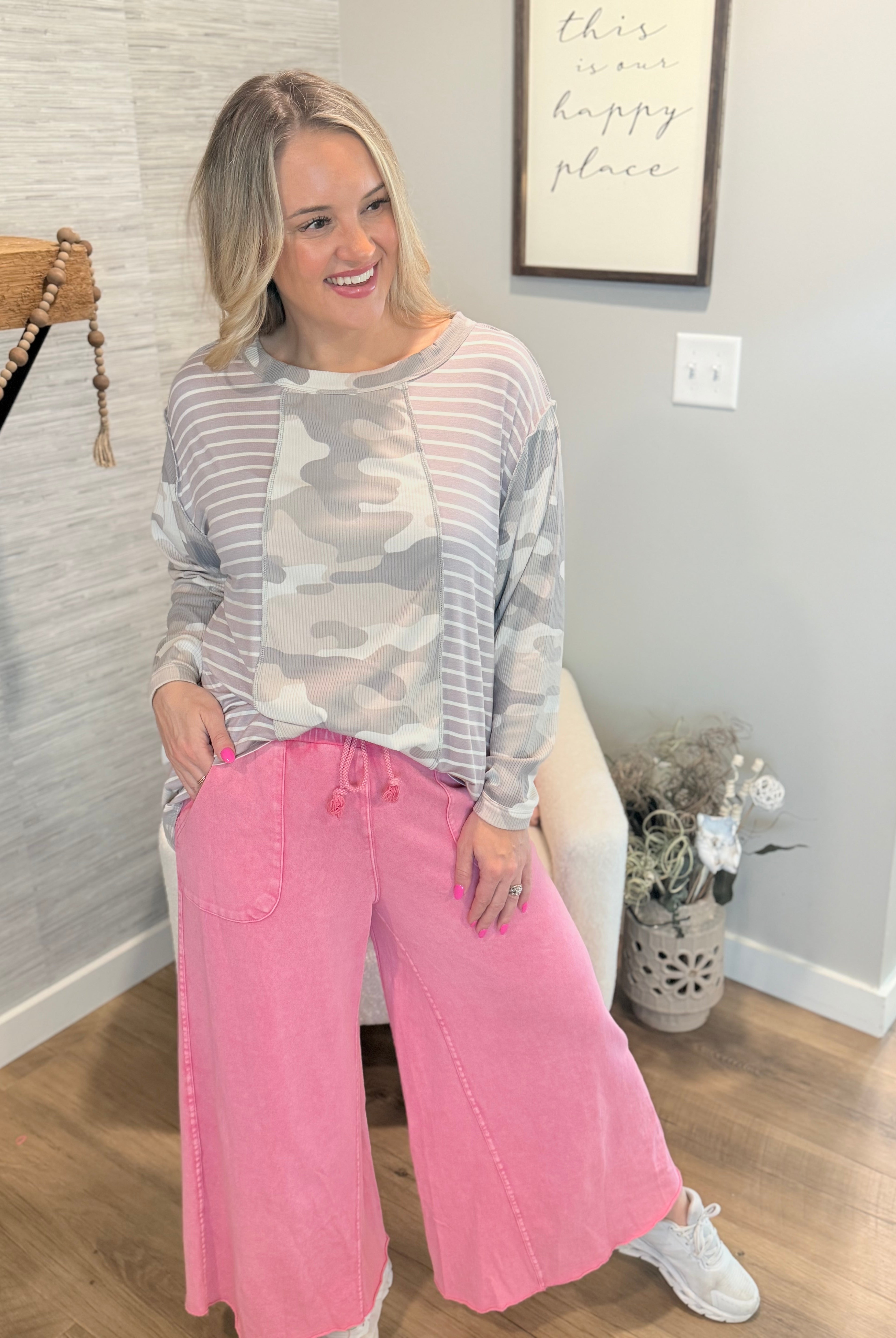 Camo and Stripe Top-110 Long Sleeve Top-bibi-The Lovely Closet, Women's Fashion Boutique in Alexandria, KY