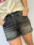 RISEN Black Wash Fray Hem Shorts-The Lovely Closet-The Lovely Closet, Women's Fashion Boutique in Alexandria, KY