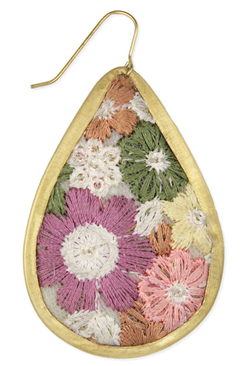 Olive & Pink Floral Fabric Embroidered Earrings-280 Accessories-ZAD-The Lovely Closet, Women's Fashion Boutique in Alexandria, KY