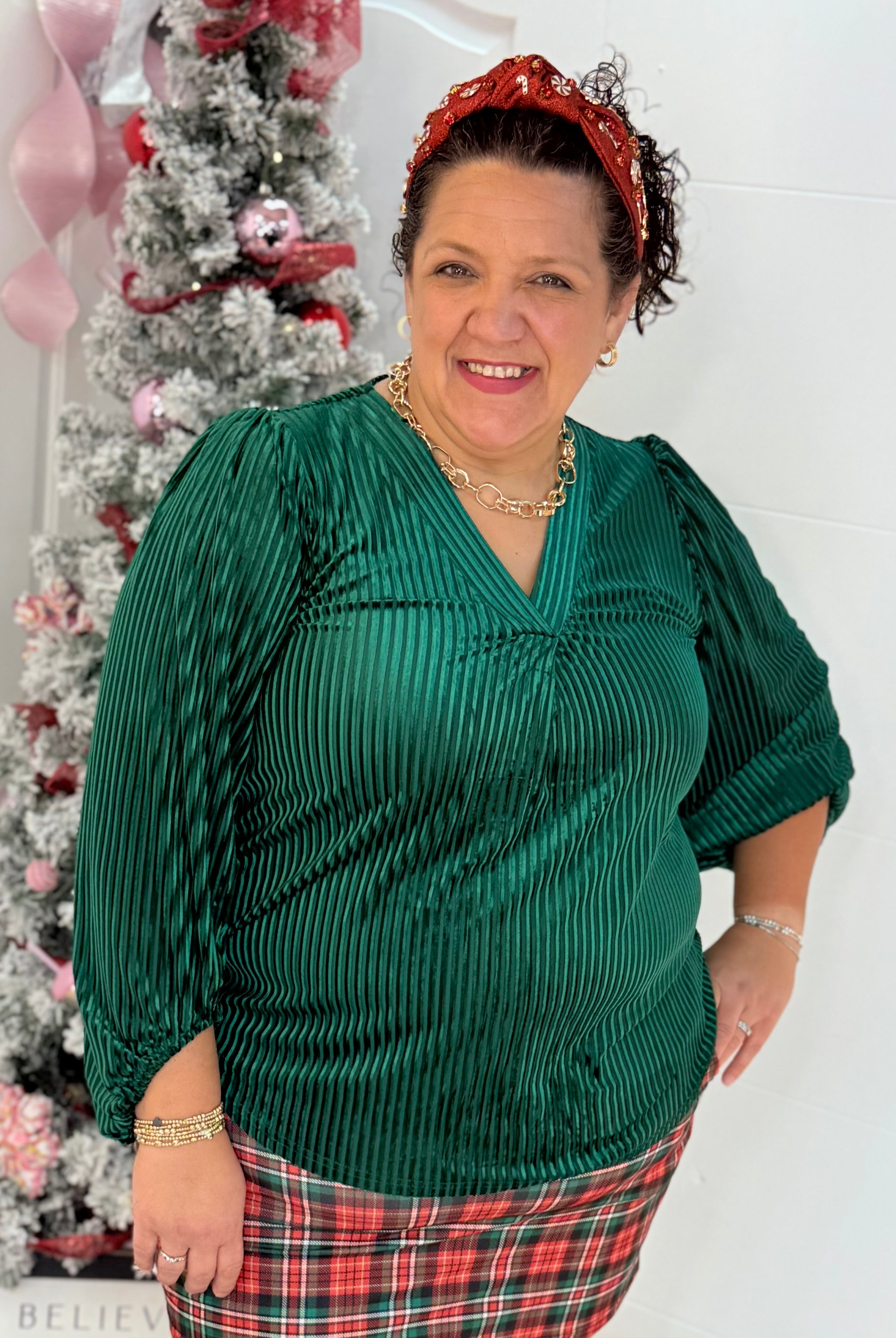 Jess Lea - Ivy Velvet Textured Top Green-110 Long Sleeve Top-Jess Lea-The Lovely Closet, Women's Fashion Boutique in Alexandria, KY