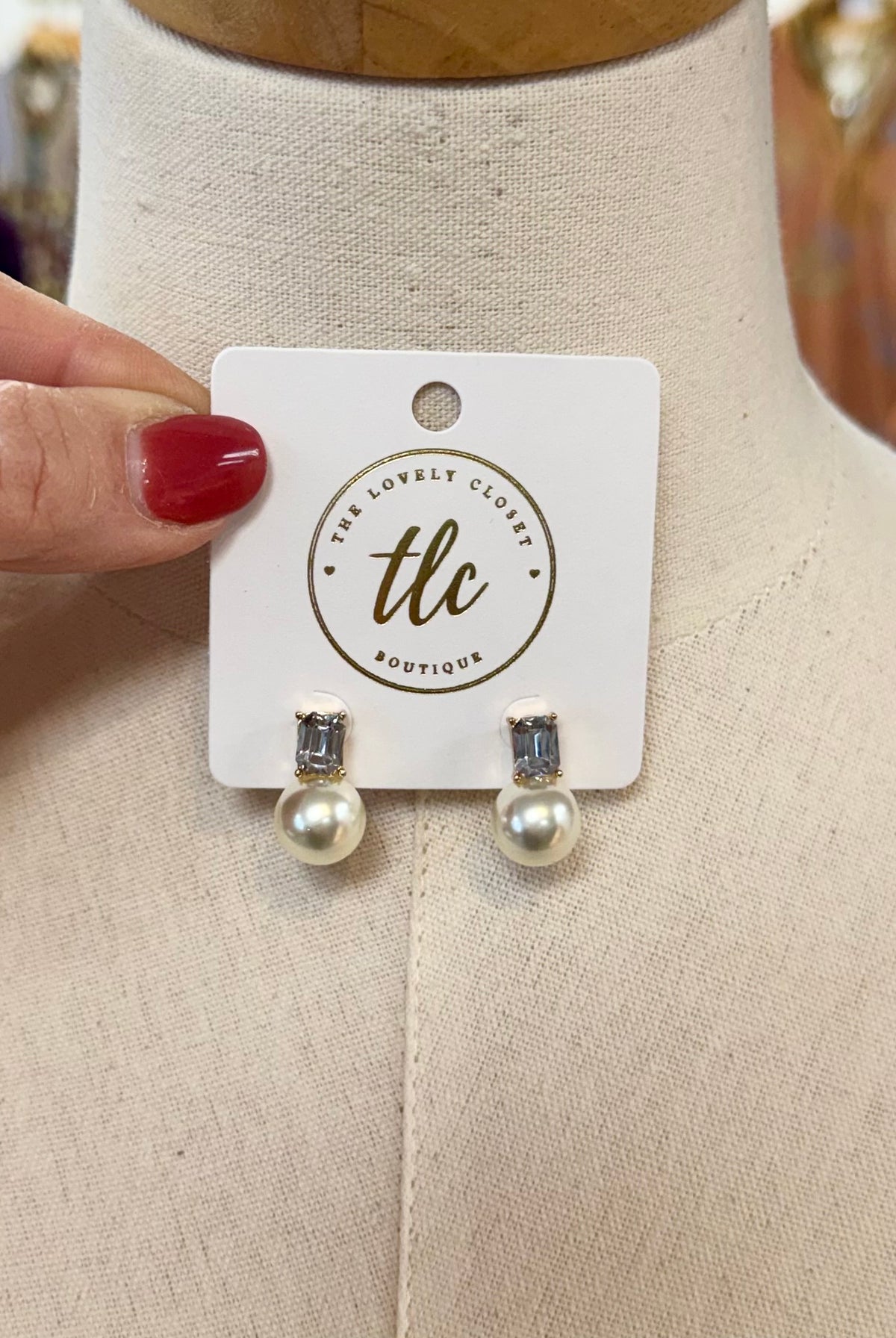 Pearl & Grey Baguette Stud-280 Accessories-Golden Stella-The Lovely Closet, Women's Fashion Boutique in Alexandria, KY