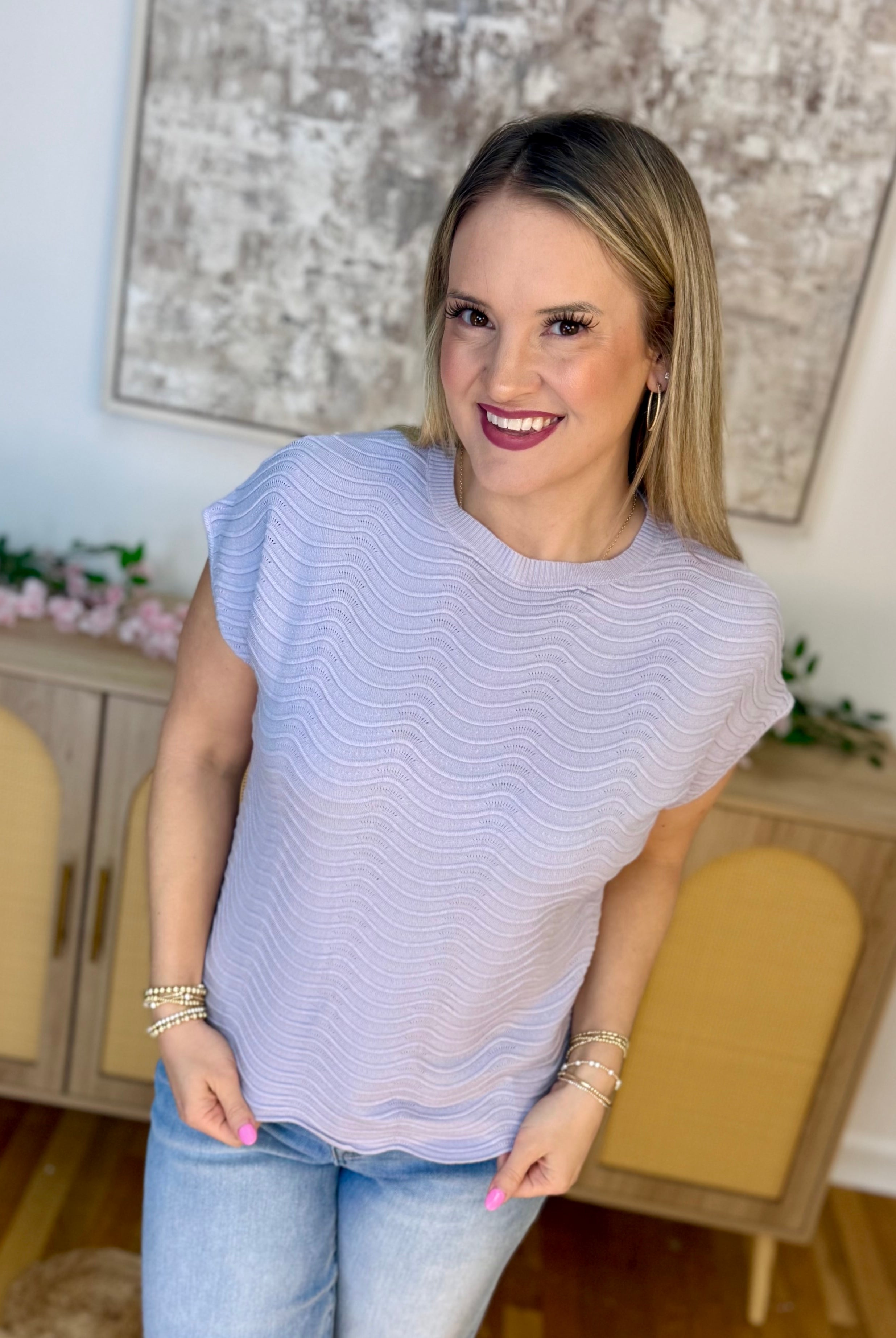 Feeling Refreshed Scalloped Edge Top - Lavender-100 Short Sleeve Tops-Allie Rose-The Lovely Closet, Women's Fashion Boutique in Alexandria, KY